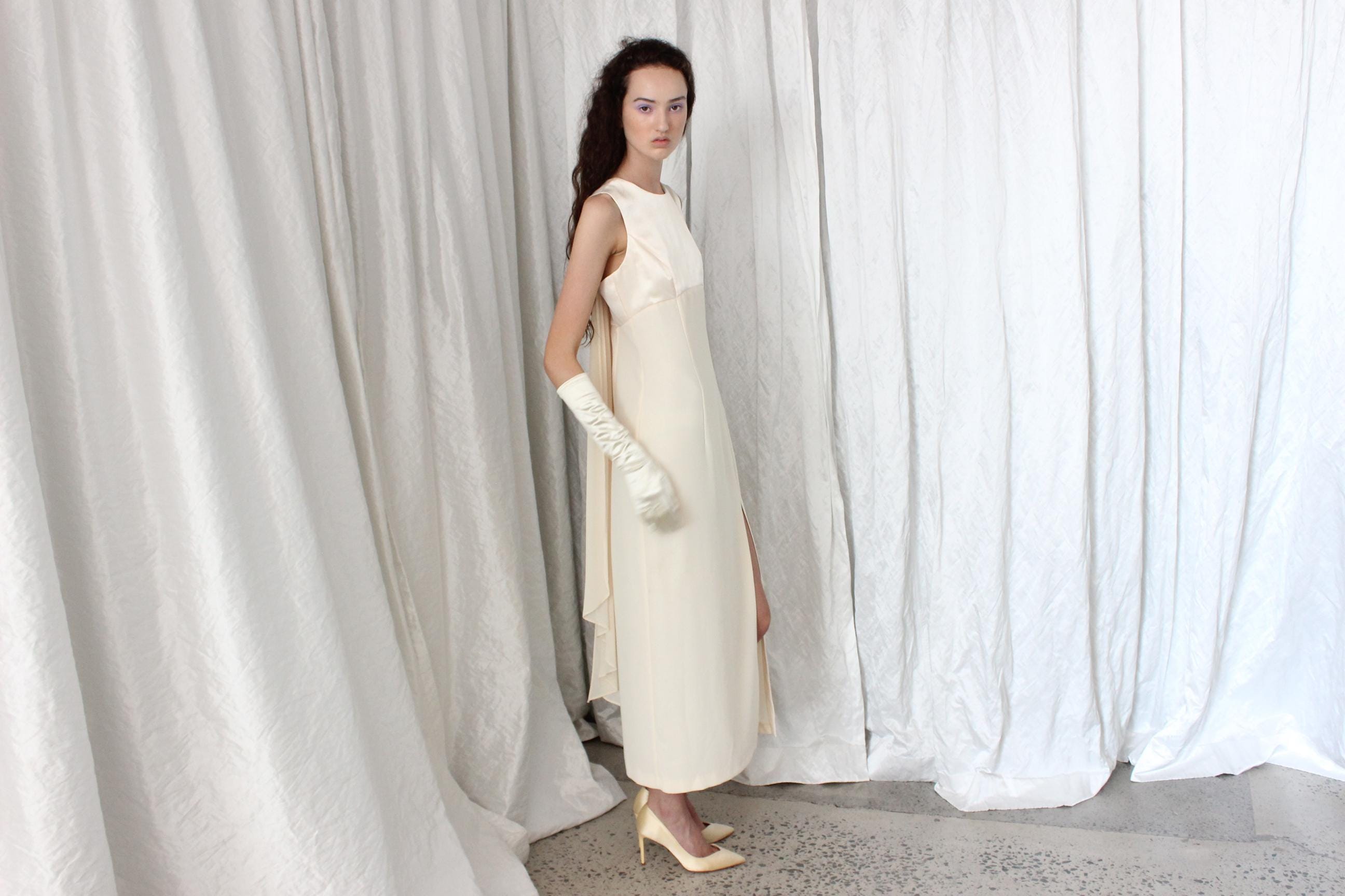 90s Minimal Buttercream Column Gown