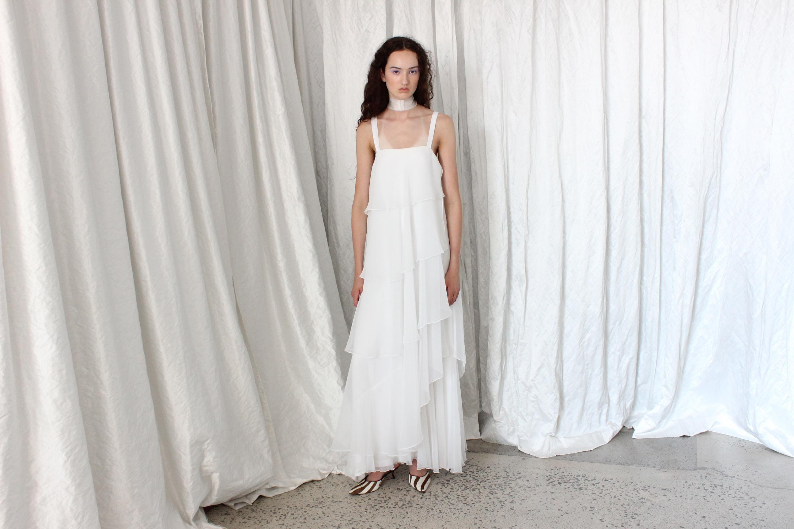 Romantic 70s Tiered Ruffle Wedding Dress