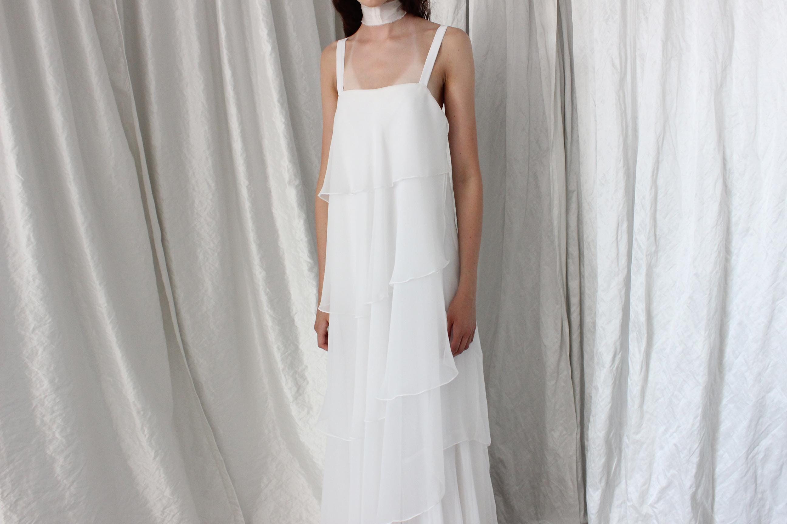 Romantic 70s Tiered Ruffle Wedding Dress