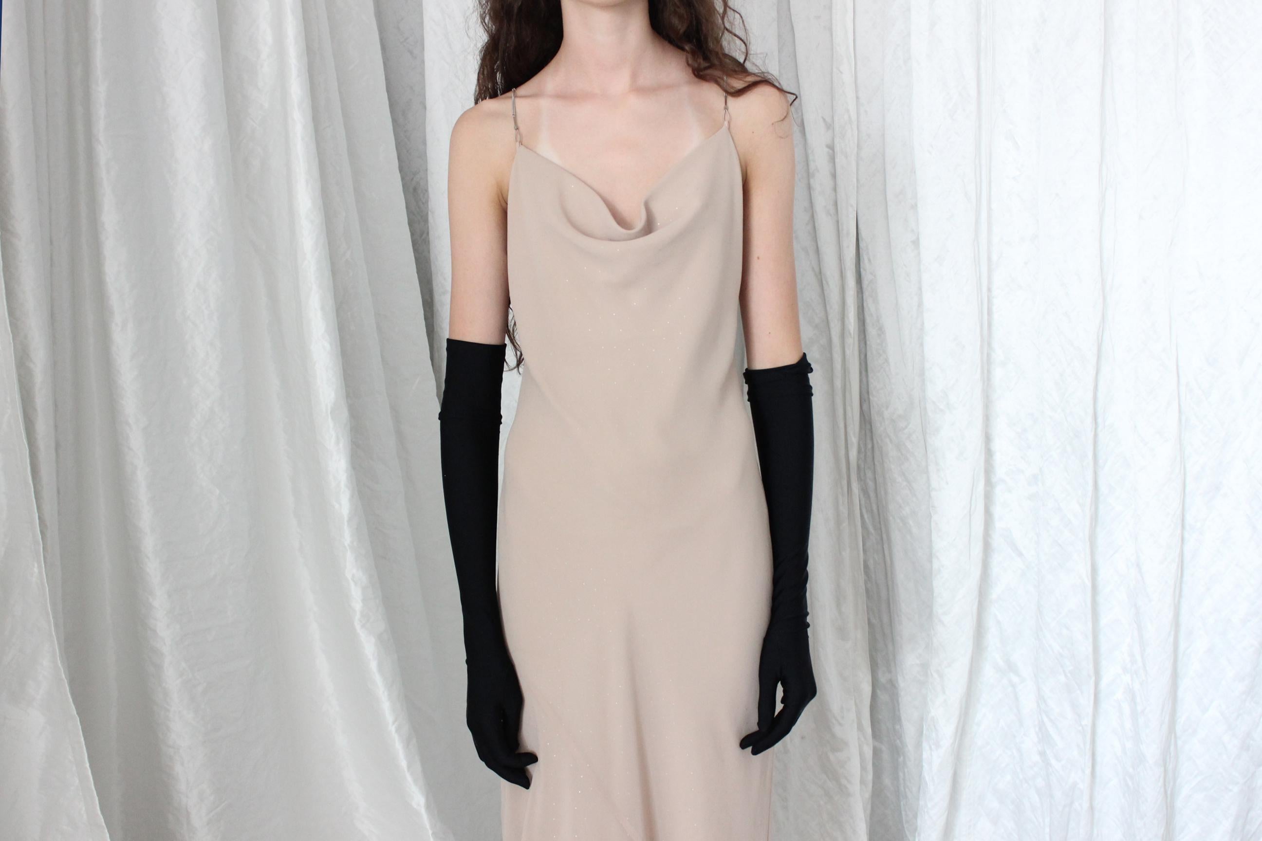 Sexy Y2K Bias Cut Asymmetric Tan Spaghetti Strap Slip