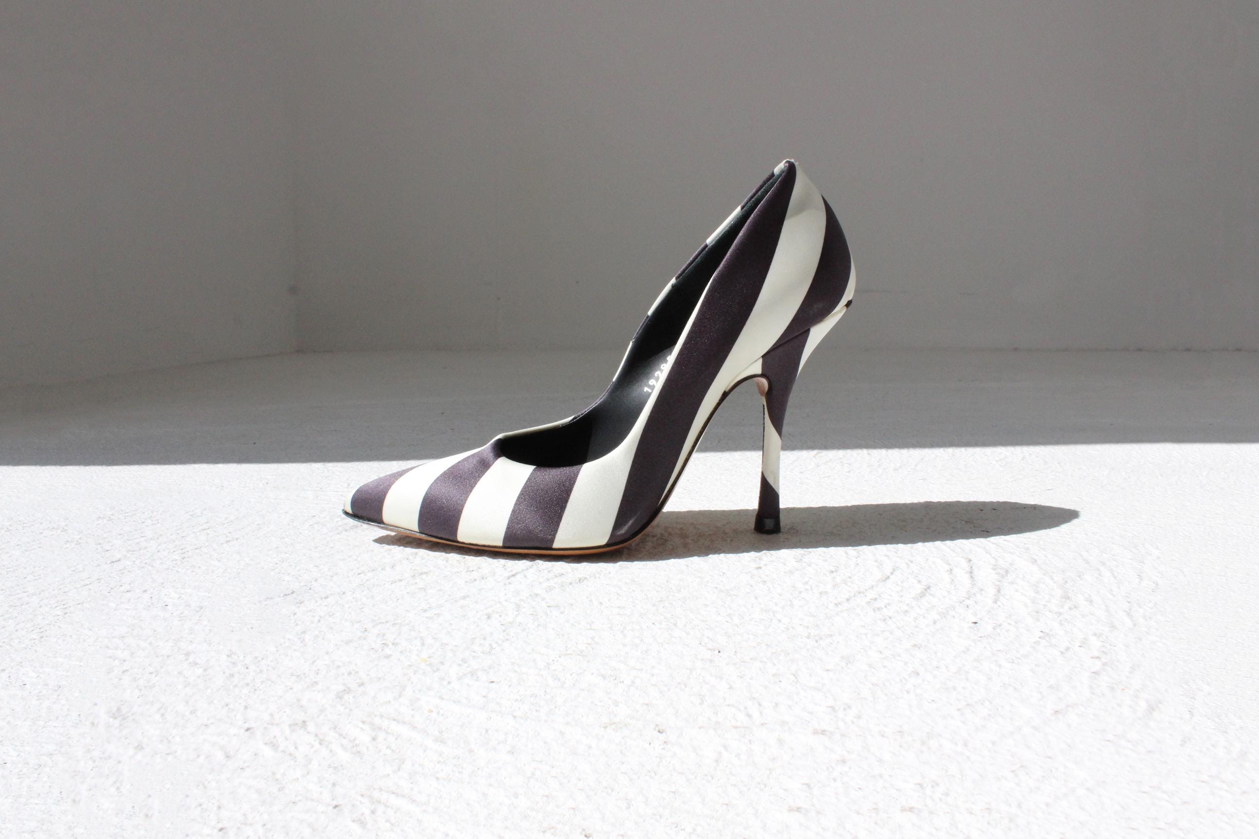 Dries Van Noten Striped Satin & Leather Pumps - Euro 35