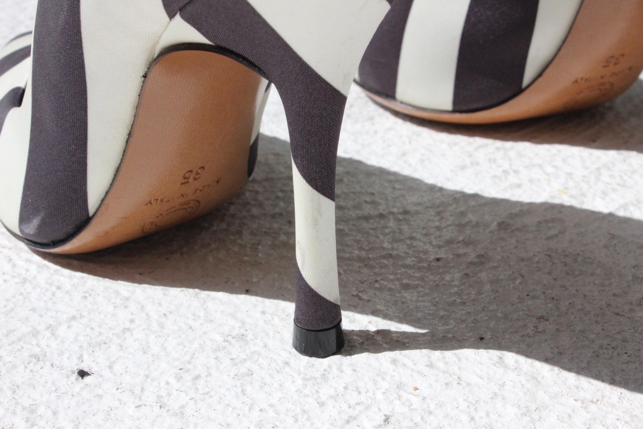 Dries Van Noten Striped Satin & Leather Pumps - Euro 35