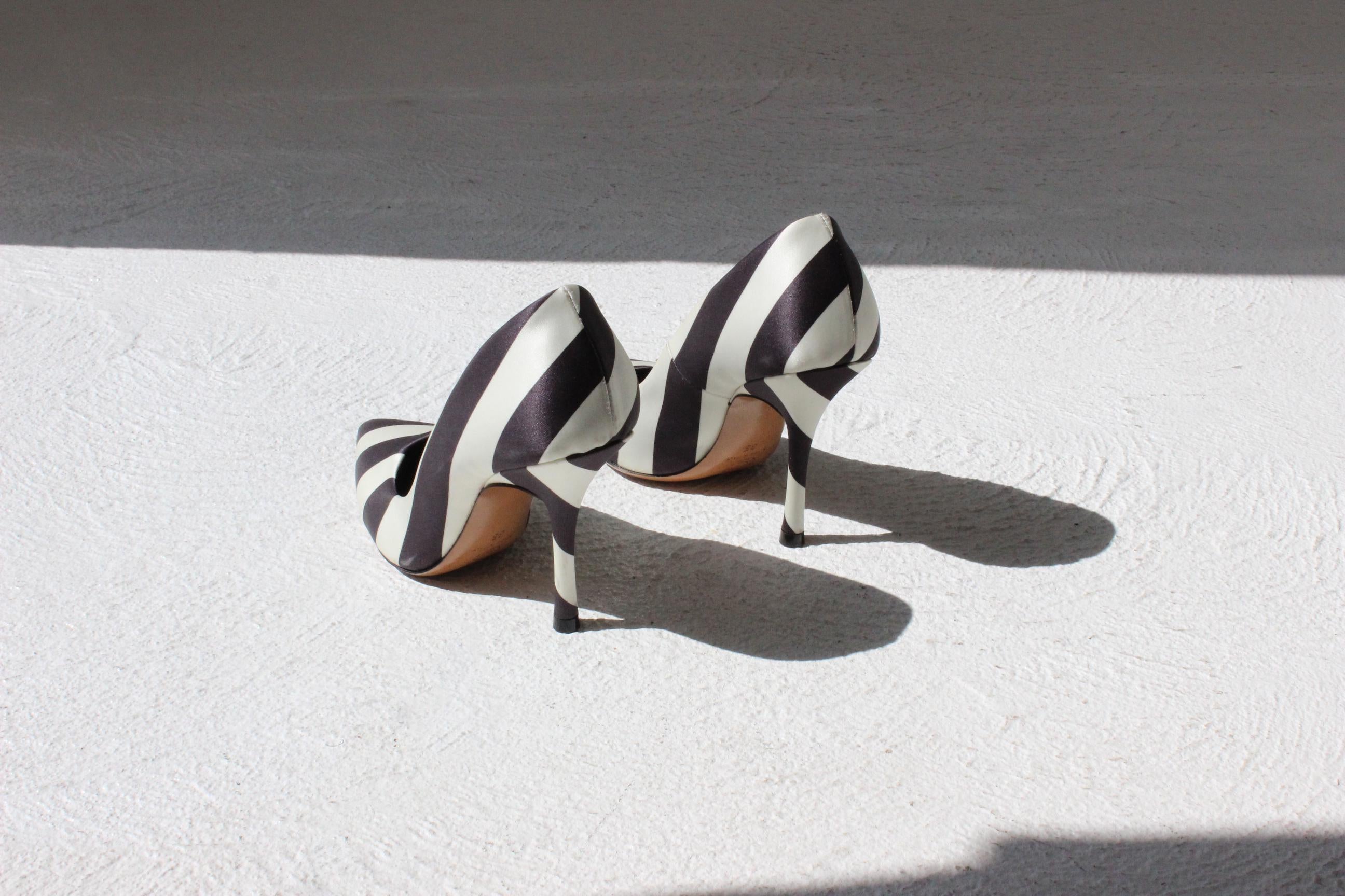 Dries Van Noten Striped Satin & Leather Pumps - Euro 35