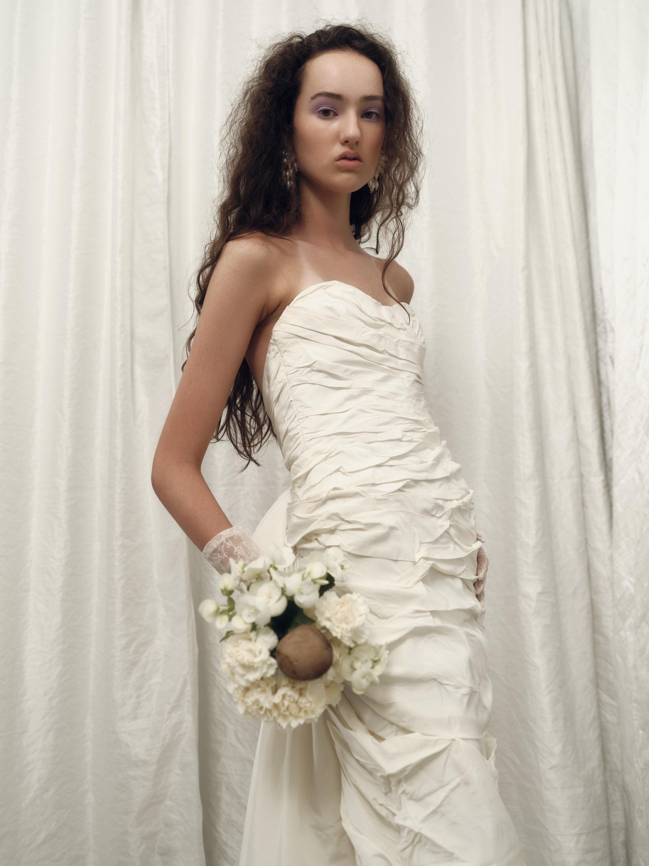 80s Victor Costa Strapless Textural Taffeta Gown