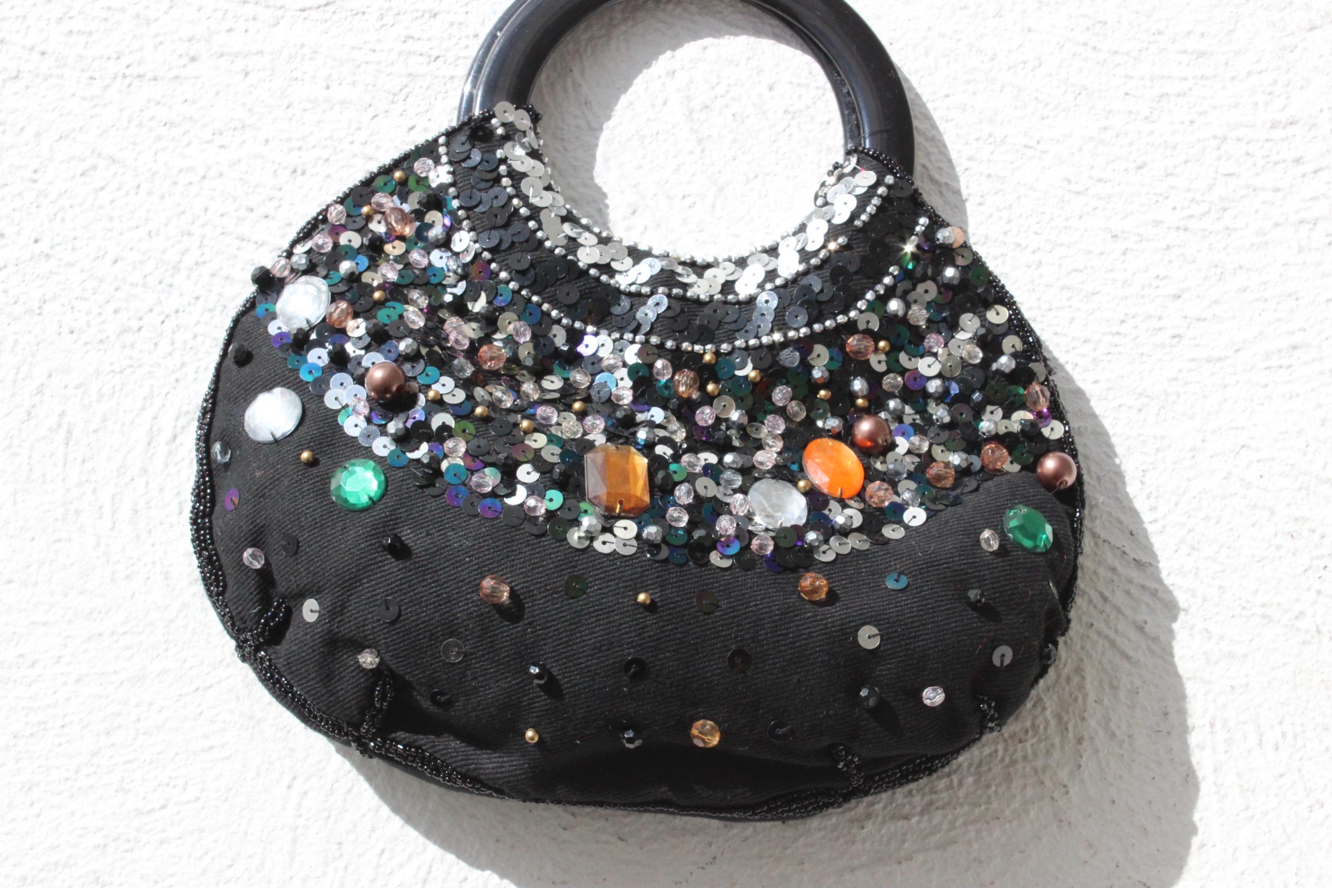 Y2K Gemstone & Sequin Handbag with Ring Handle