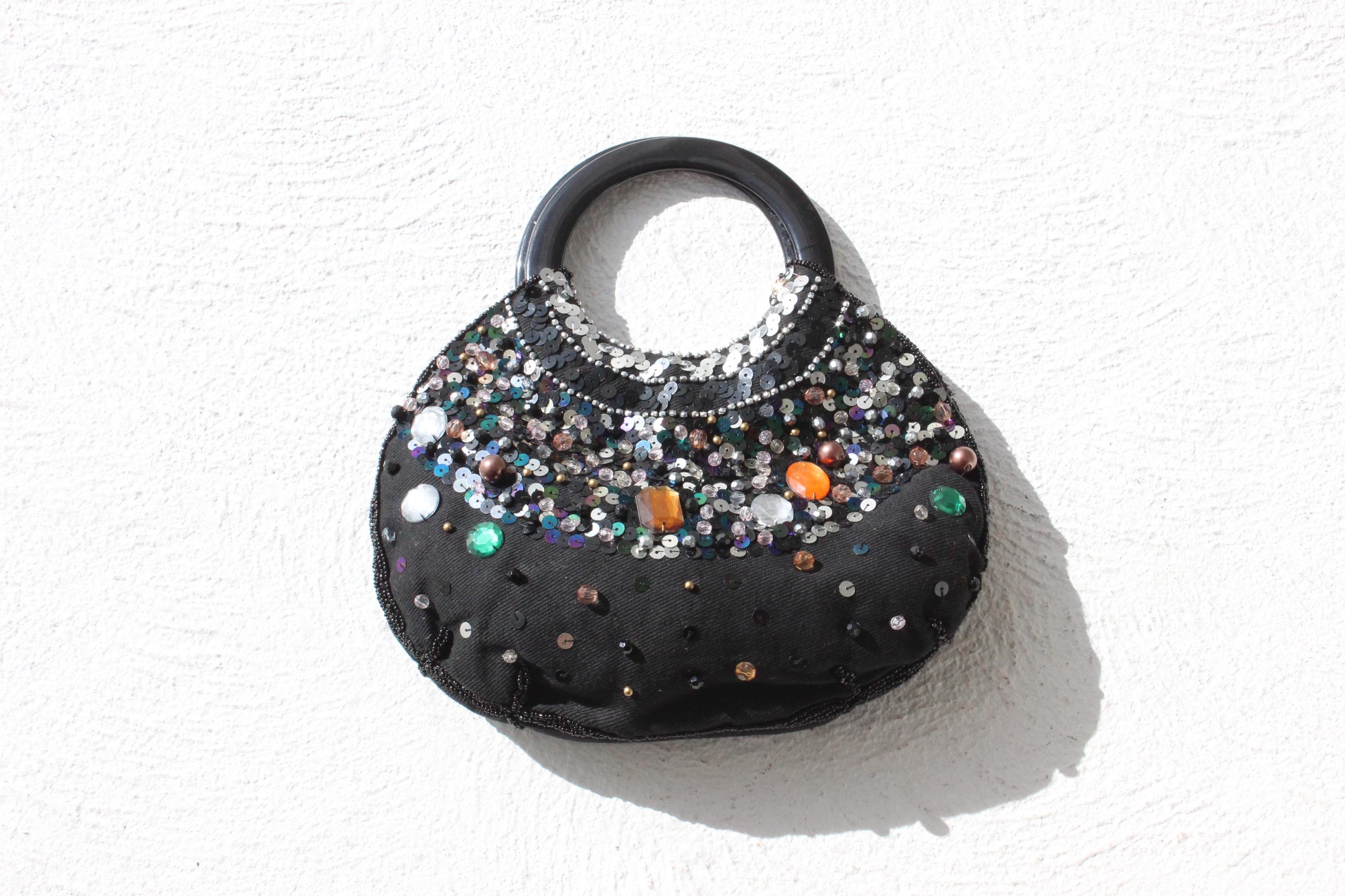 Y2K Gemstone & Sequin Handbag with Ring Handle