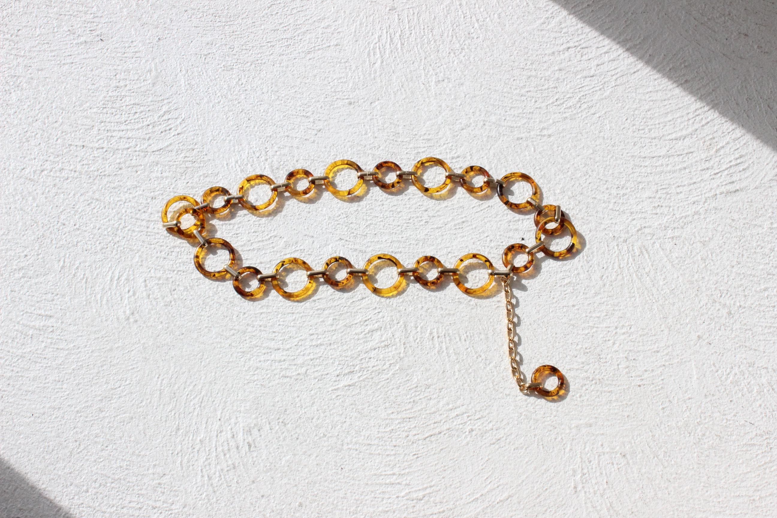 Tortoiseshell & Gold Tone Ring Chain Link Belt