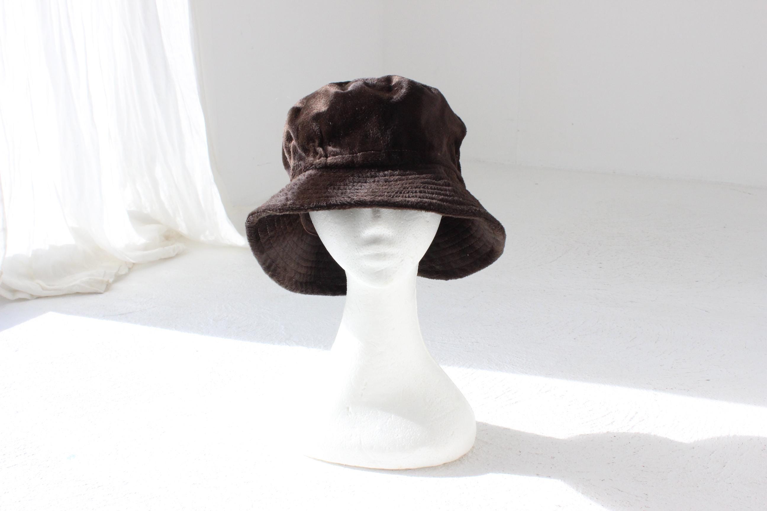 90s Plush Dark Chocolate Velvet Bucket Hat