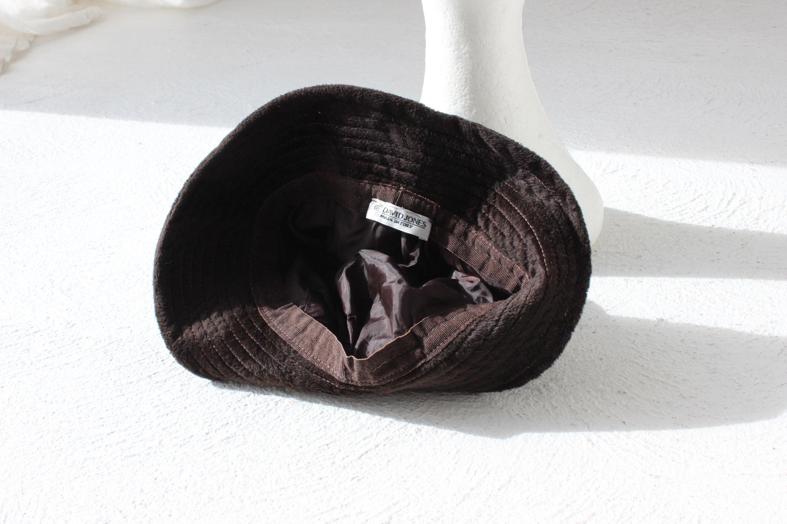90s Plush Dark Chocolate Velvet Bucket Hat