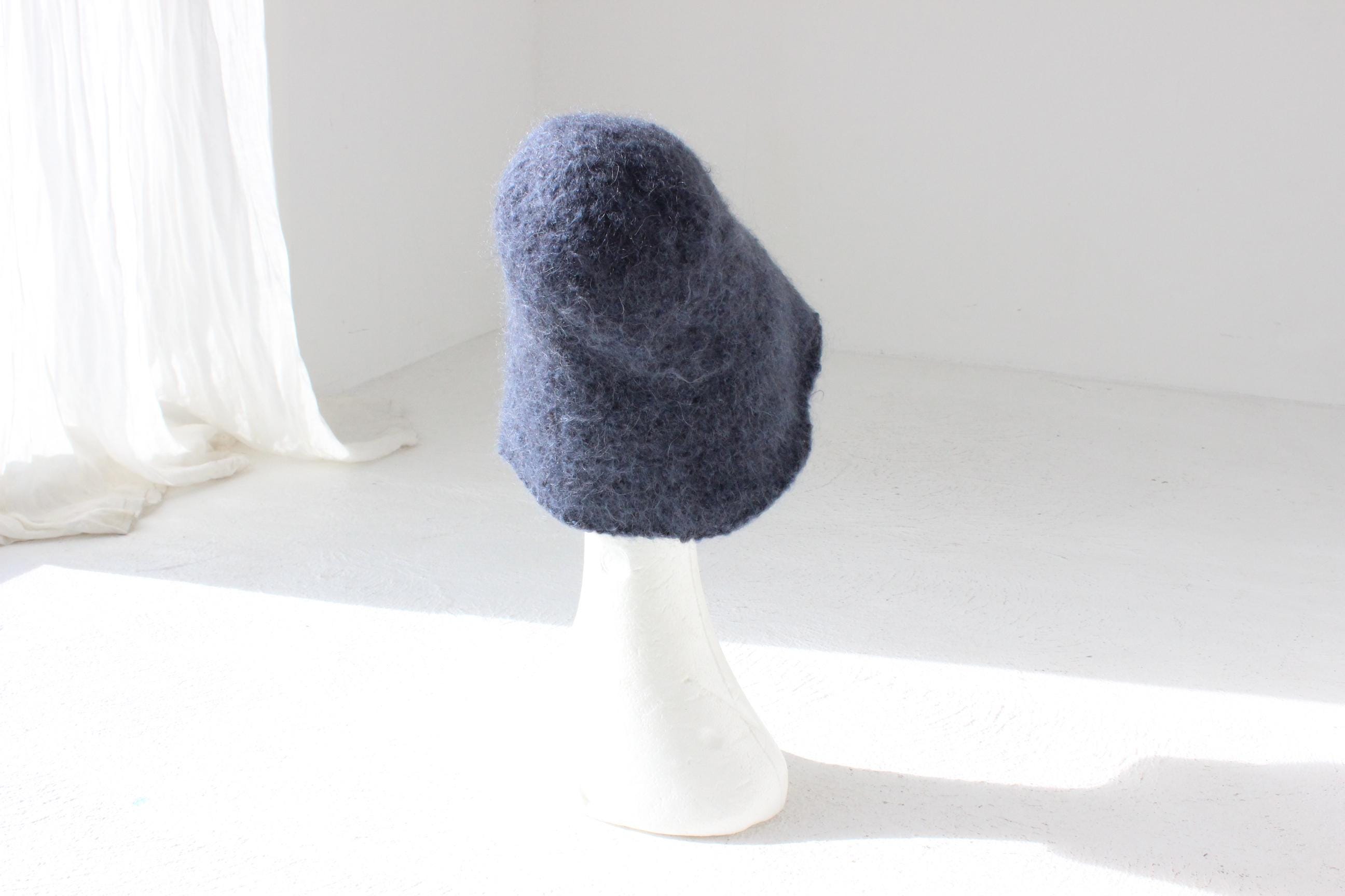 90s Mohair Felt Knit Hat w/ Beaded Flower