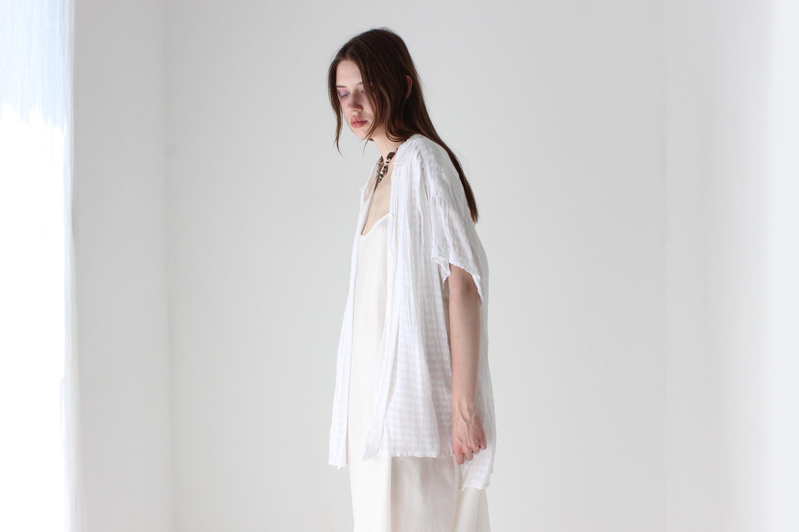 80s Seersucker Gauze White Short Sleeve Shirt