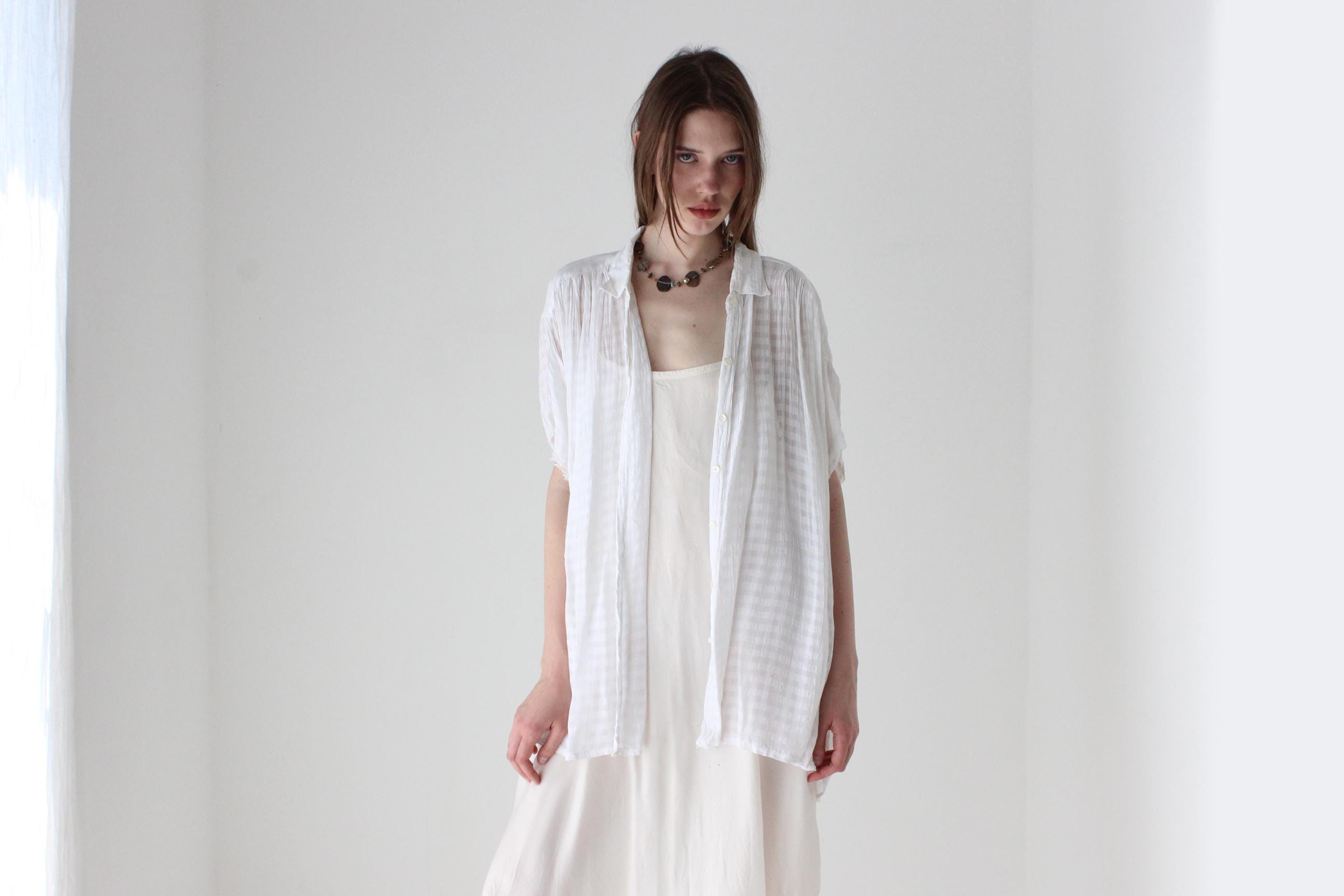 80s Seersucker Gauze White Short Sleeve Shirt