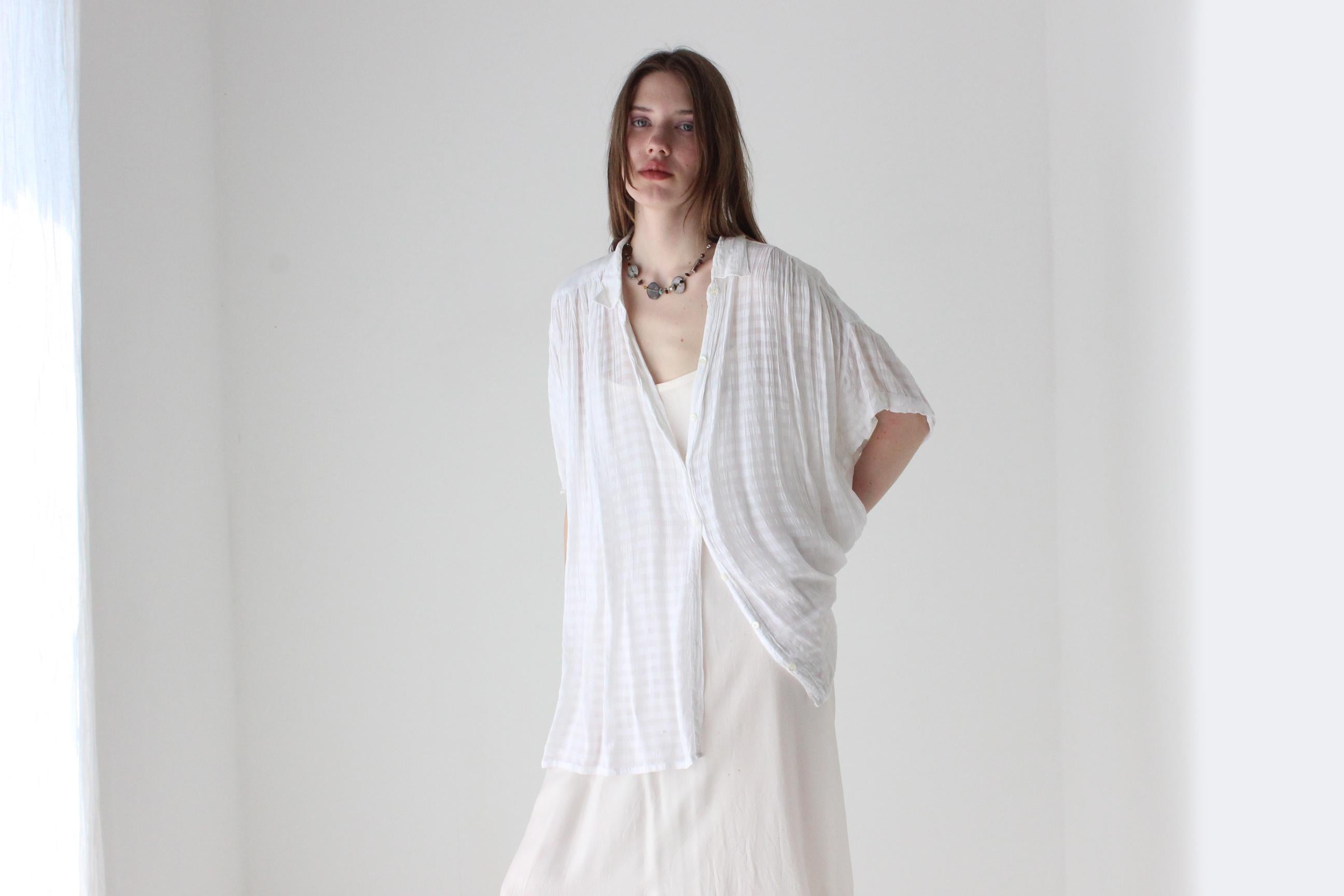 80s Seersucker Gauze White Short Sleeve Shirt