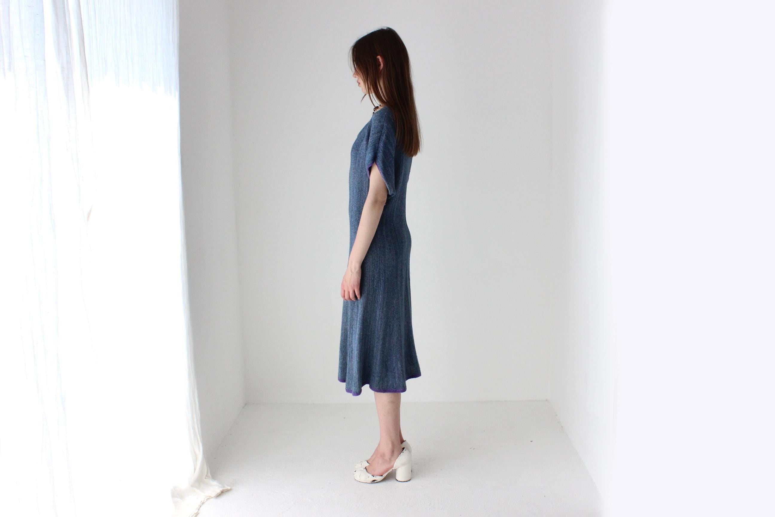 90s Relaxed Woven Knit Scoop Neck Dress