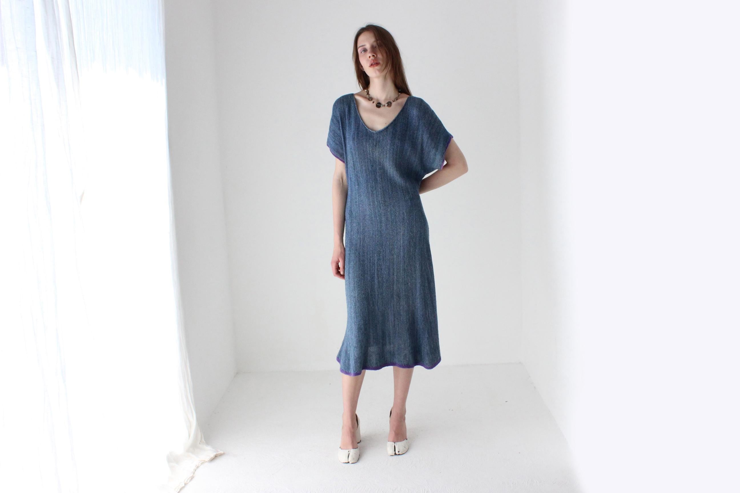 90s Relaxed Woven Knit Scoop Neck Dress