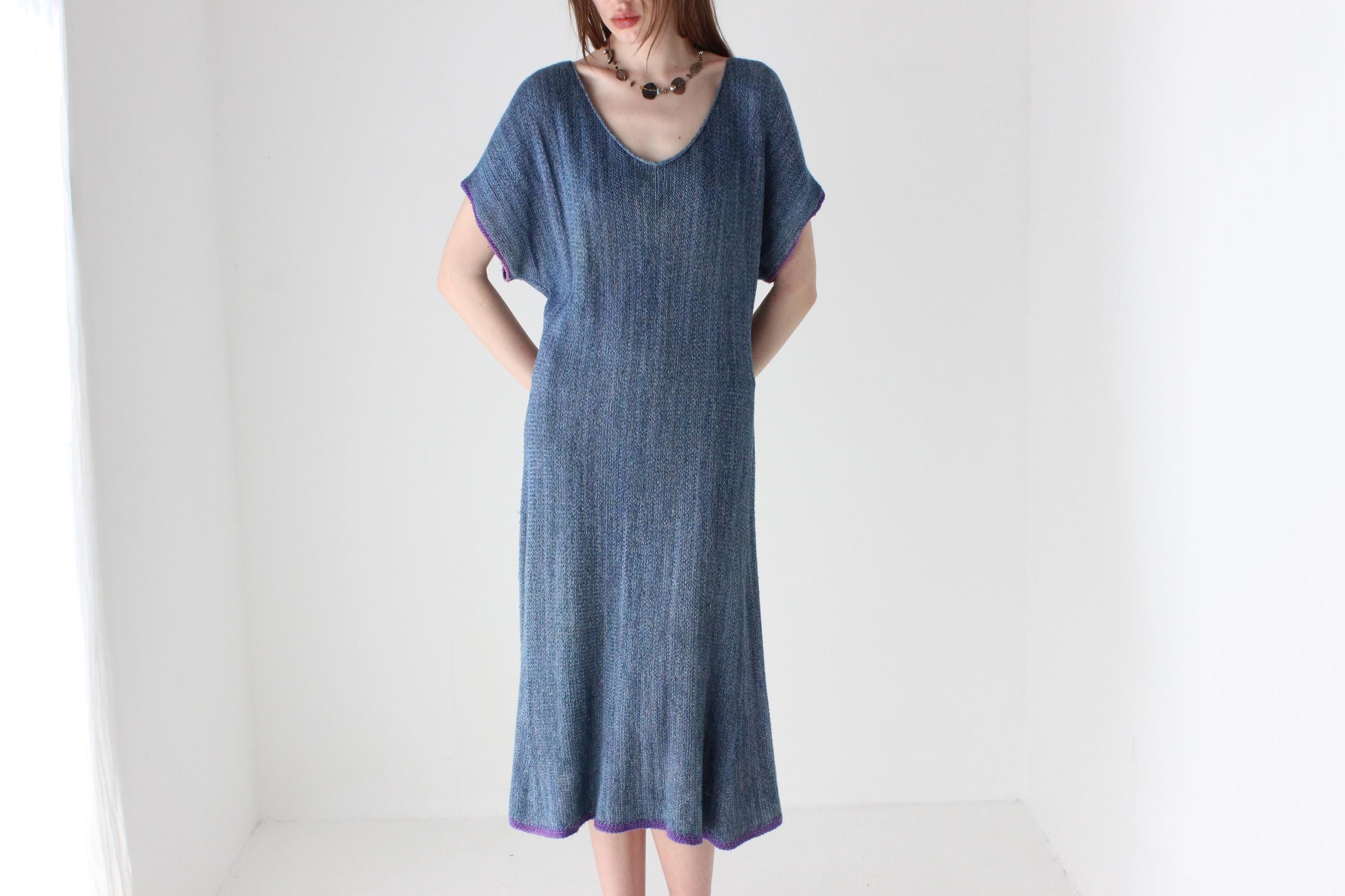 90s Relaxed Woven Knit Scoop Neck Dress