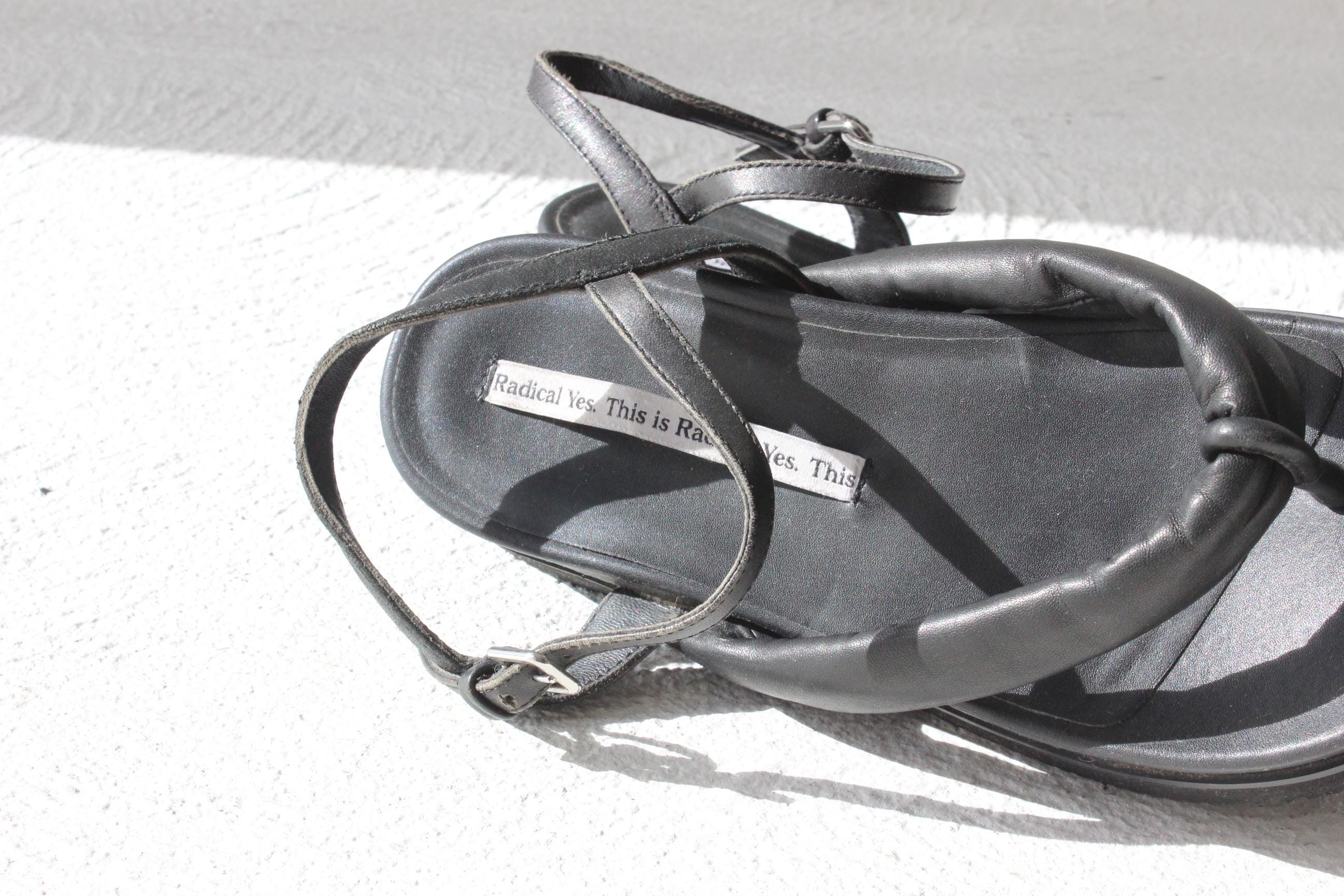 Radical Yes Puffy Black Leather Sandals ~ Euro 39