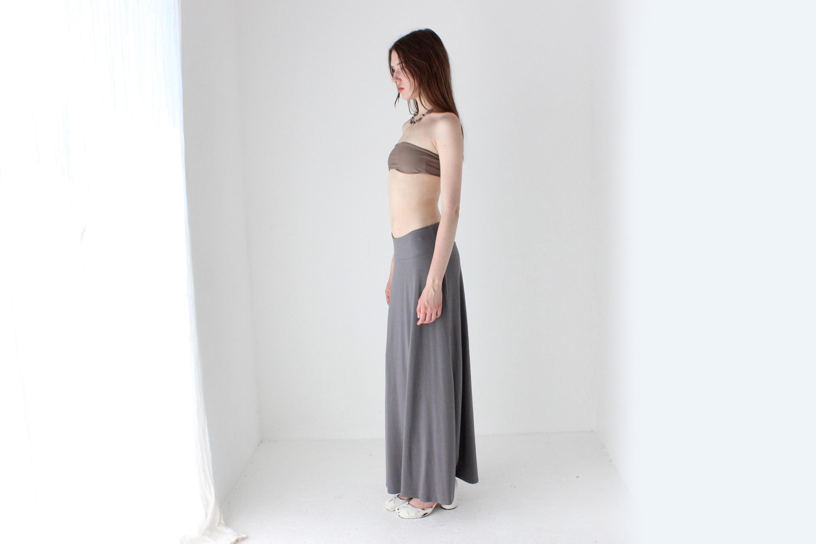 90s Minimal Slinky Stretch Grey Maxi Skirt