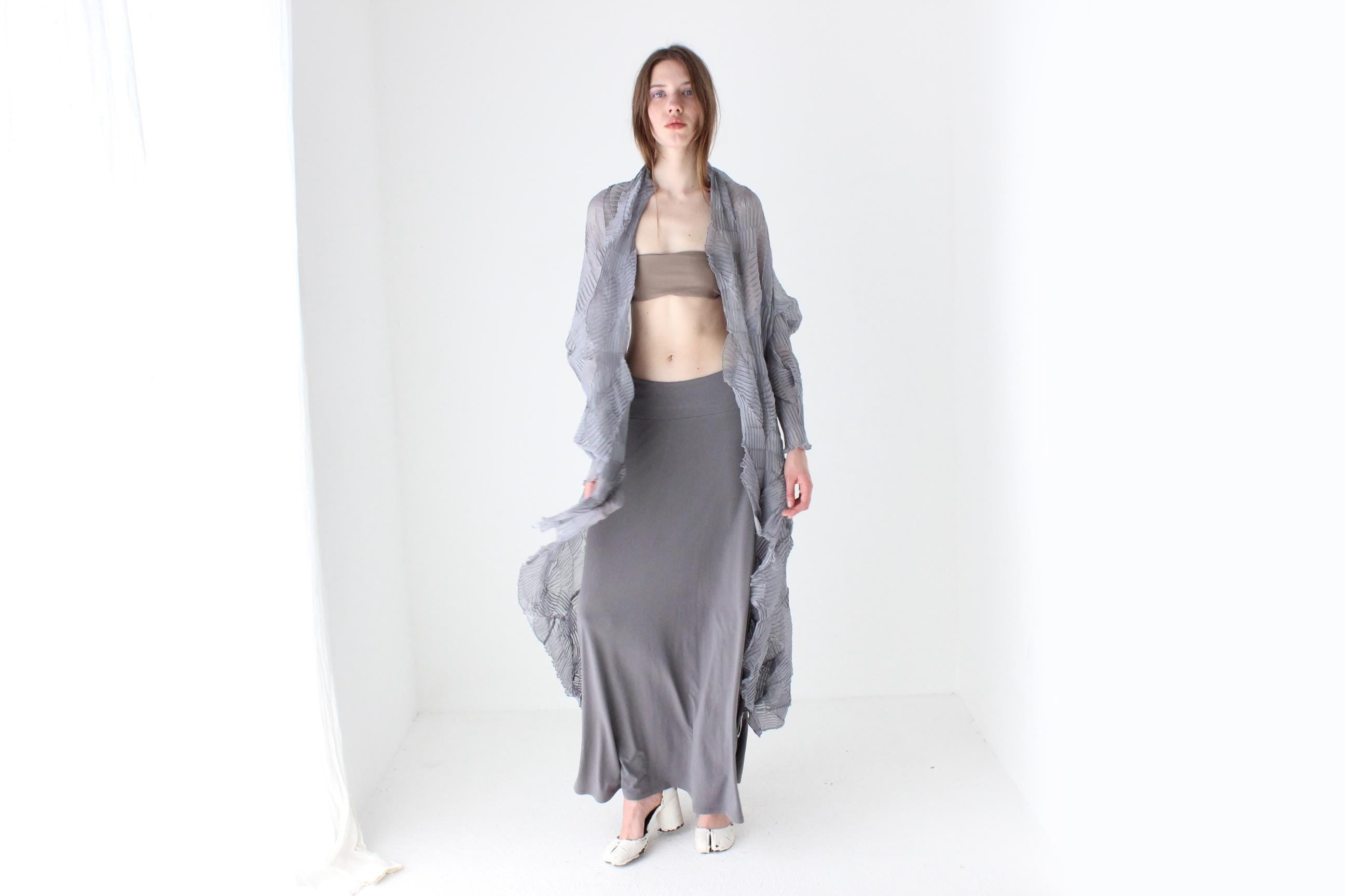 90s Minimal Slinky Stretch Grey Maxi Skirt
