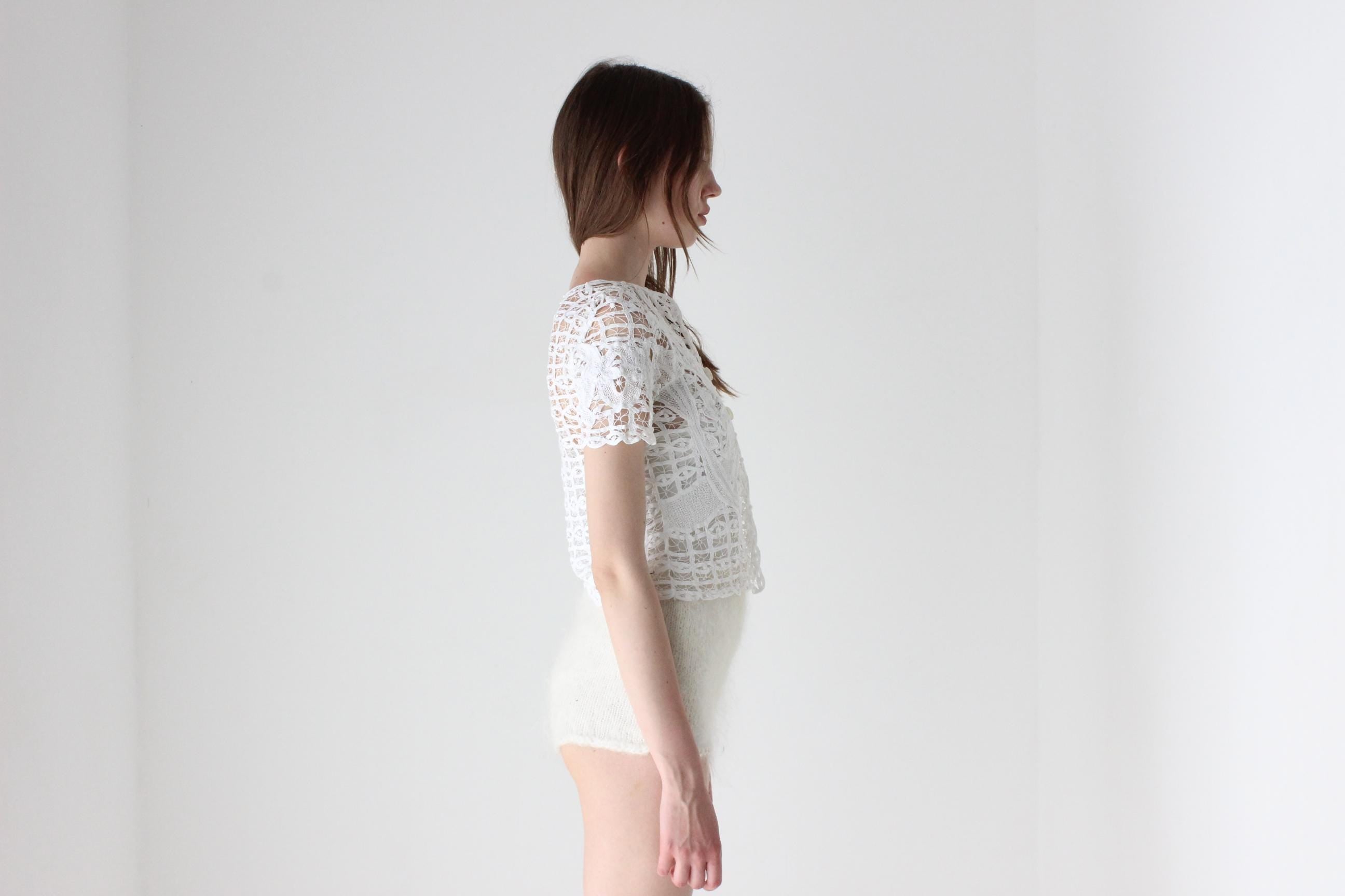 70s Intricate Cotton Cutwork Crochet Top