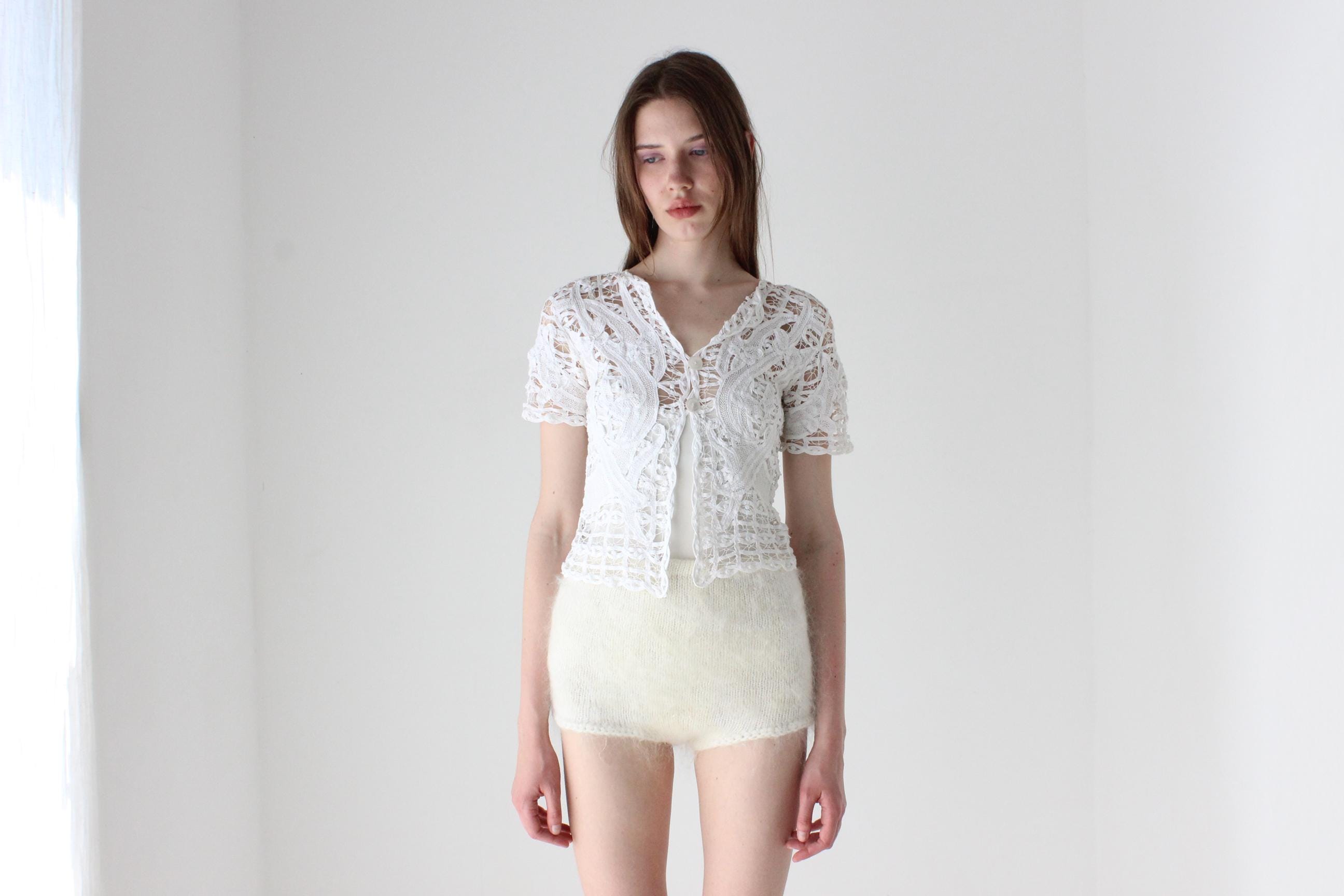 70s Intricate Cotton Cutwork Crochet Top