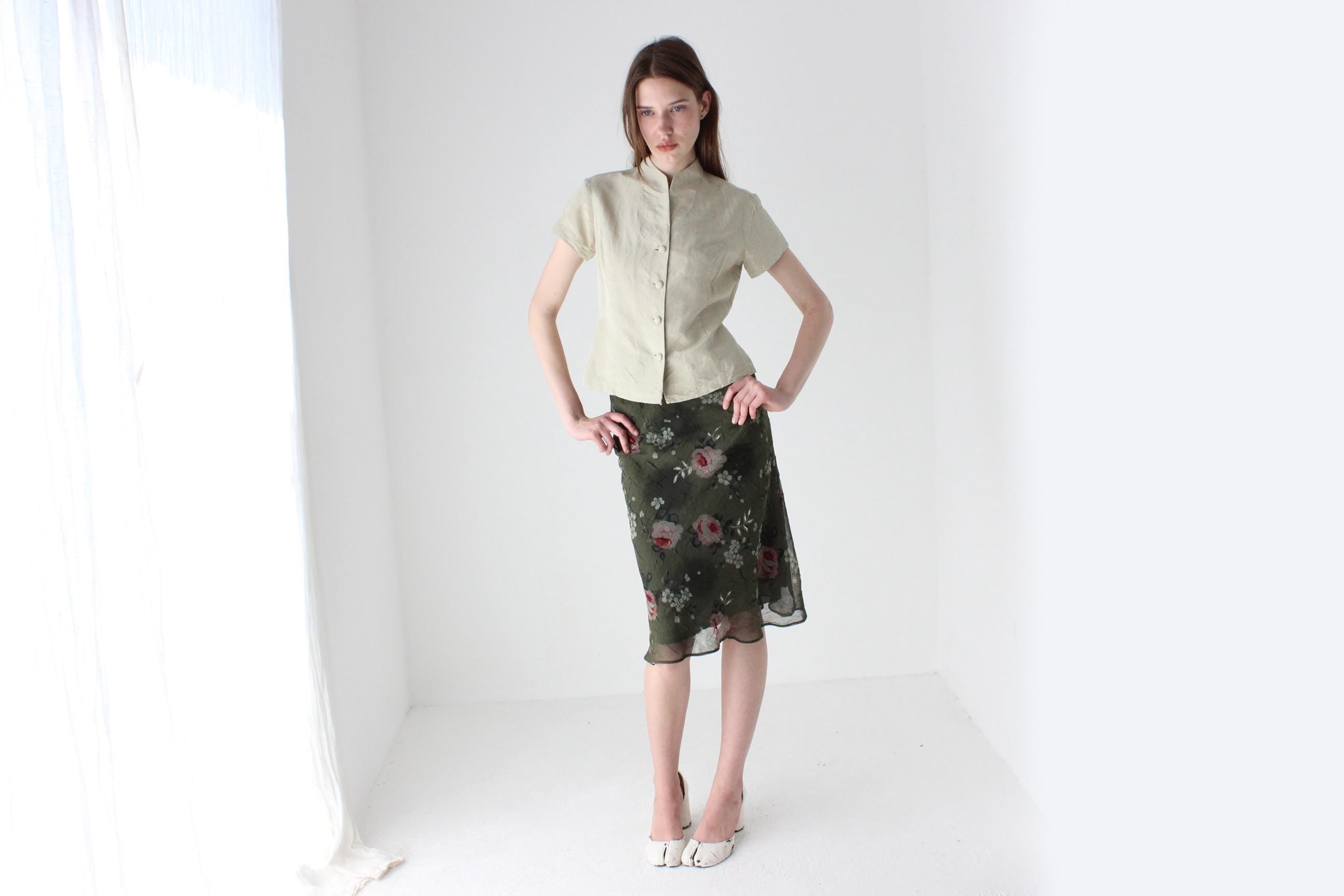 90s Cambodian Silk Button Up Top