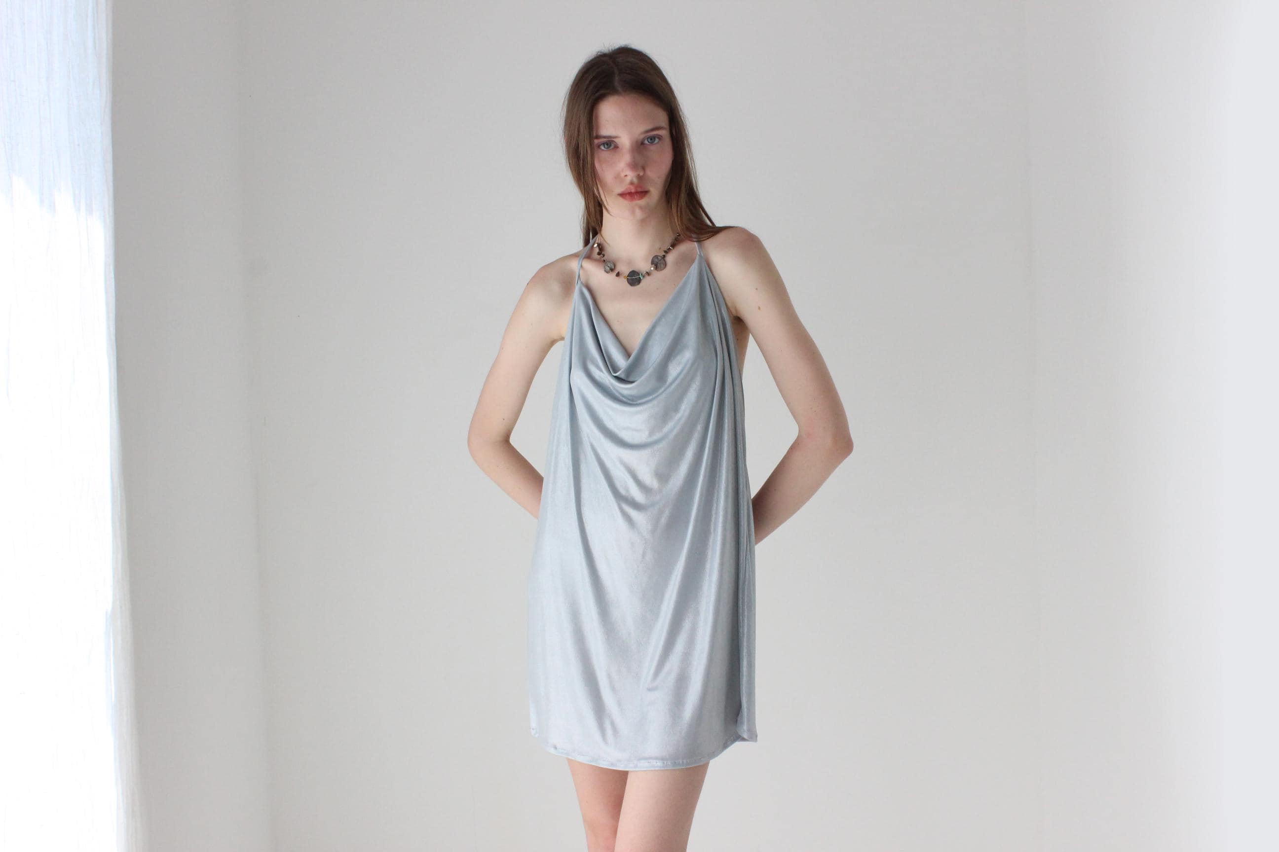 90s Iridescent Slinky Halter Top or Mini