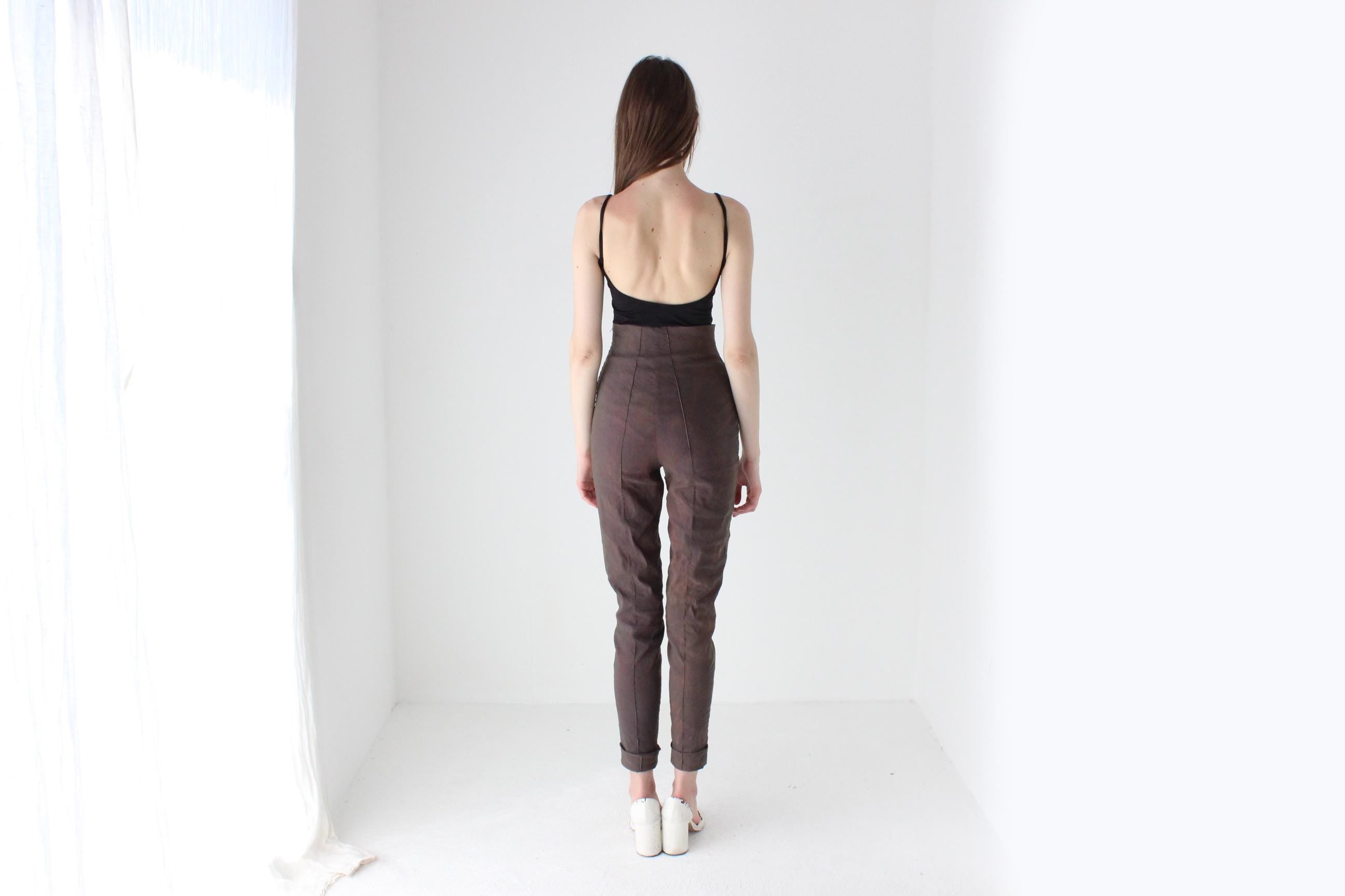 90s Romeo Gigli Super High Waist Trousers in Mottled Dye