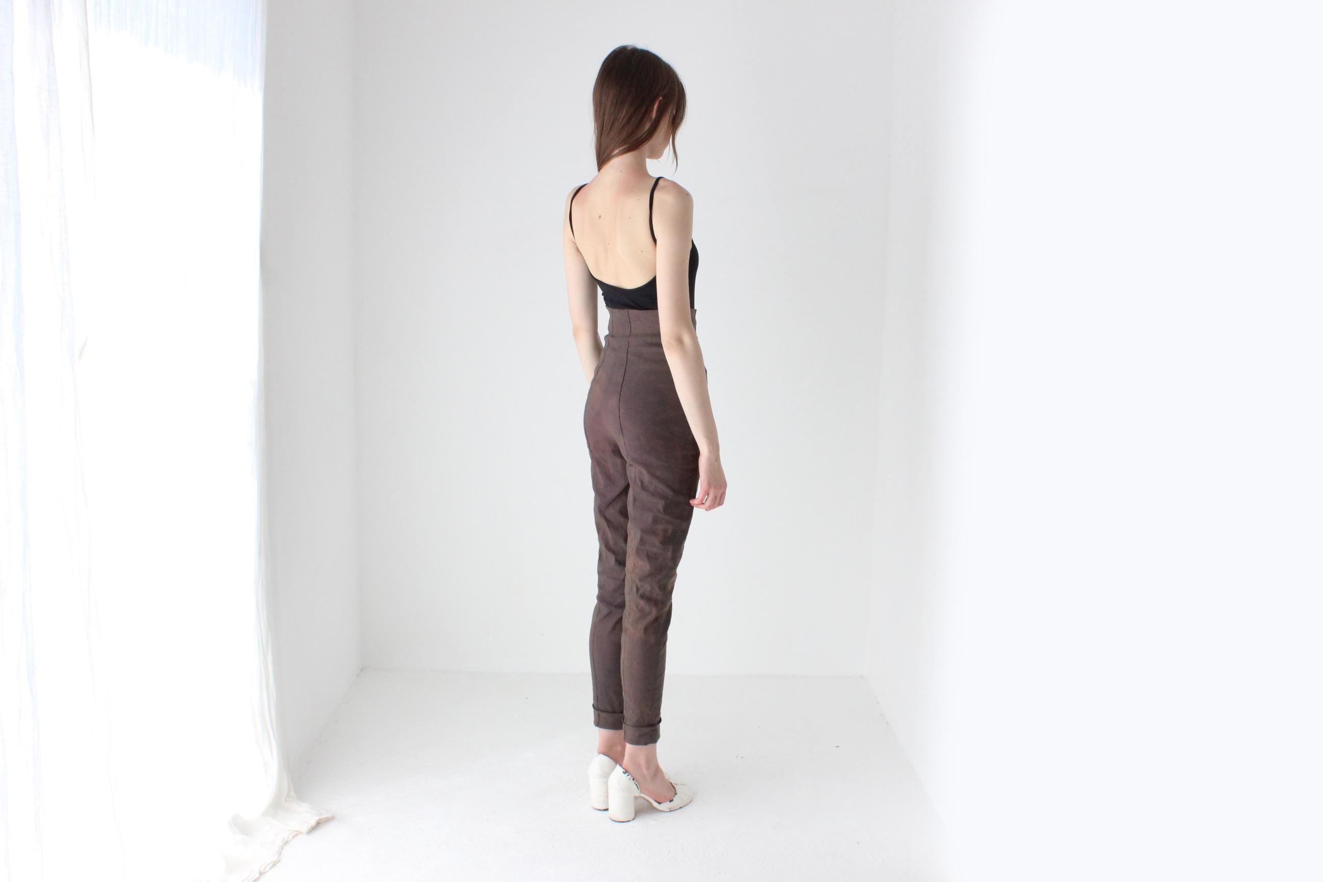 90s Romeo Gigli Super High Waist Trousers in Mottled Dye