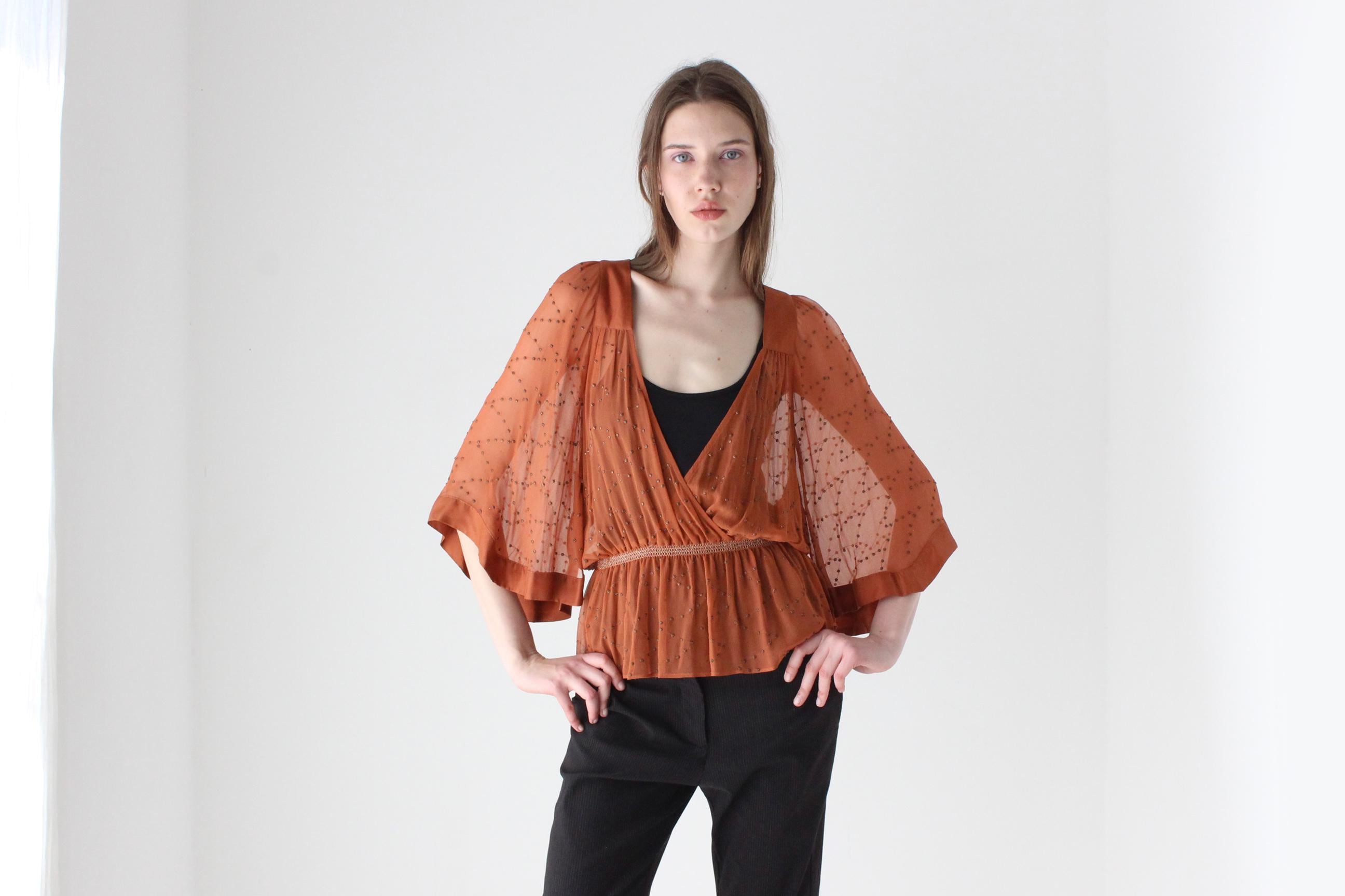 Early 2000s Sportsgirl Quality Silk Boho Top w/ Brass Studs