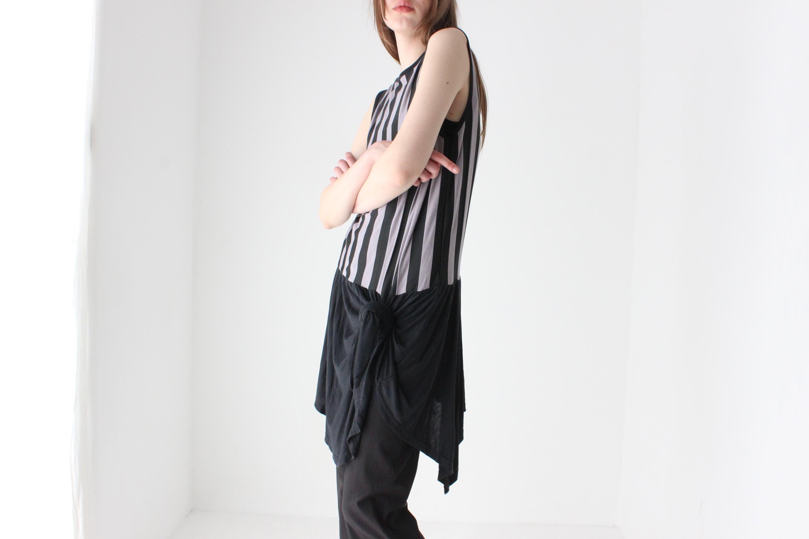 Y2K Bold Striped Jersey Tank Dress w/ Jagged Hem