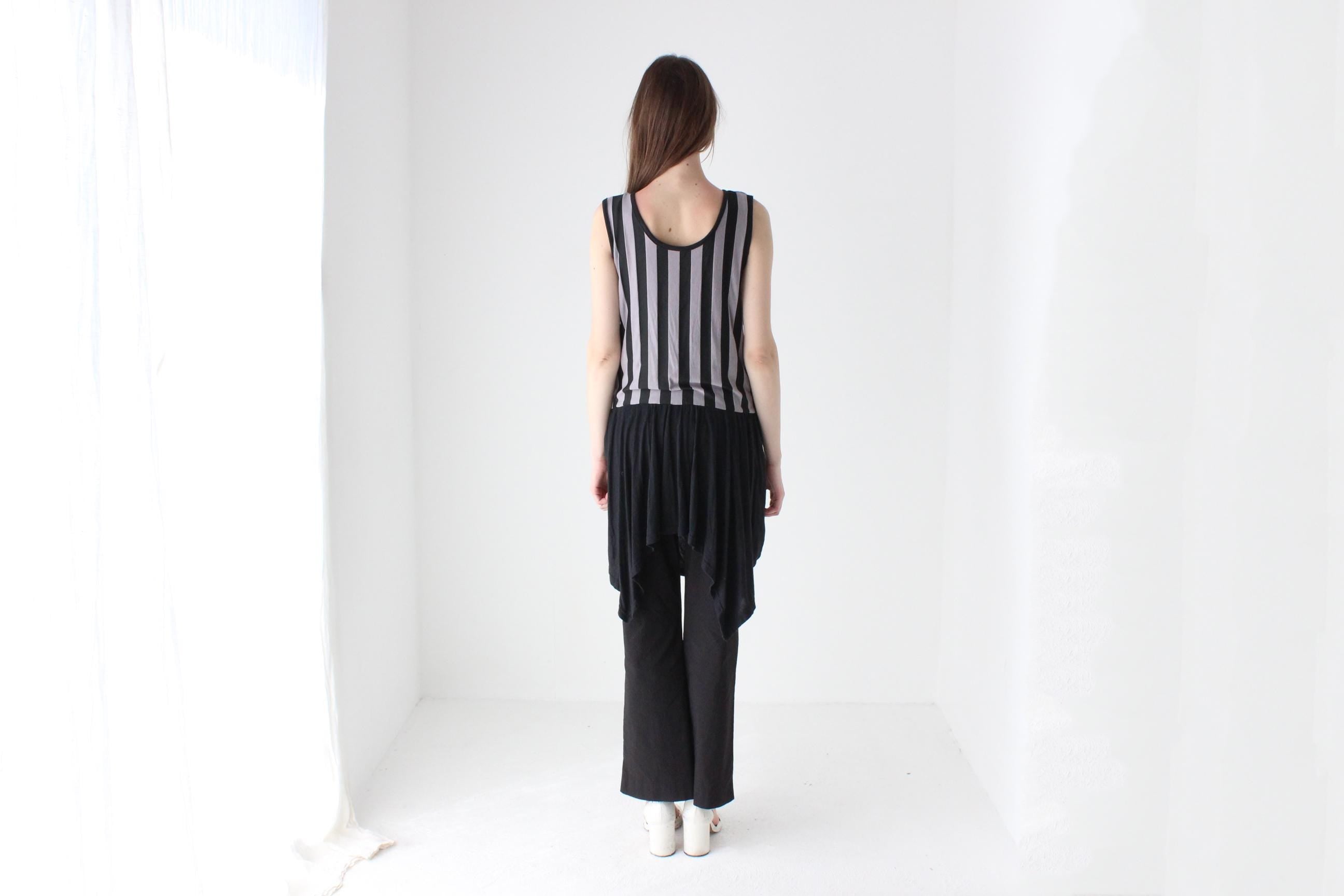 Y2K Bold Striped Jersey Tank Dress w/ Jagged Hem