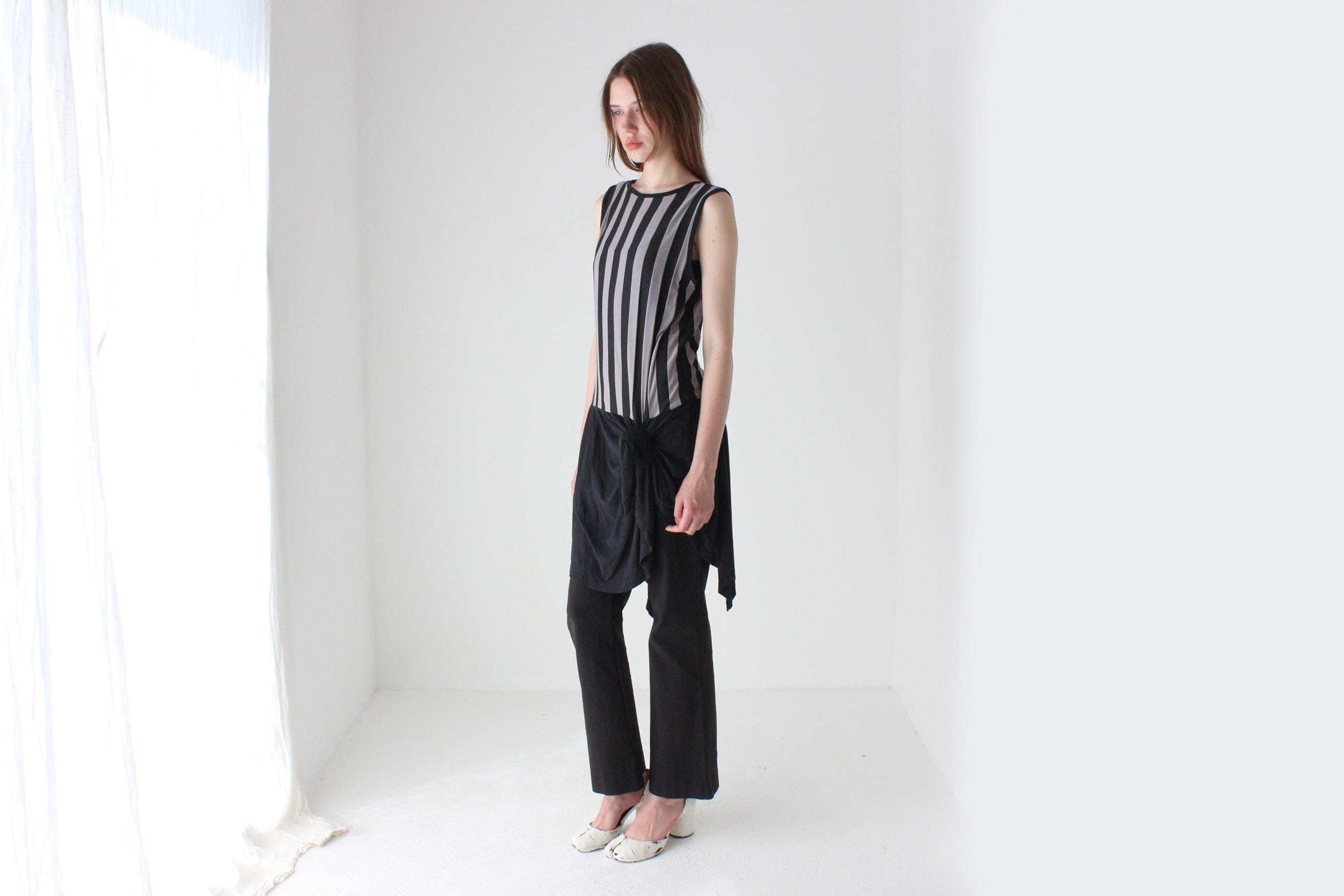 Y2K Bold Striped Jersey Tank Dress w/ Jagged Hem