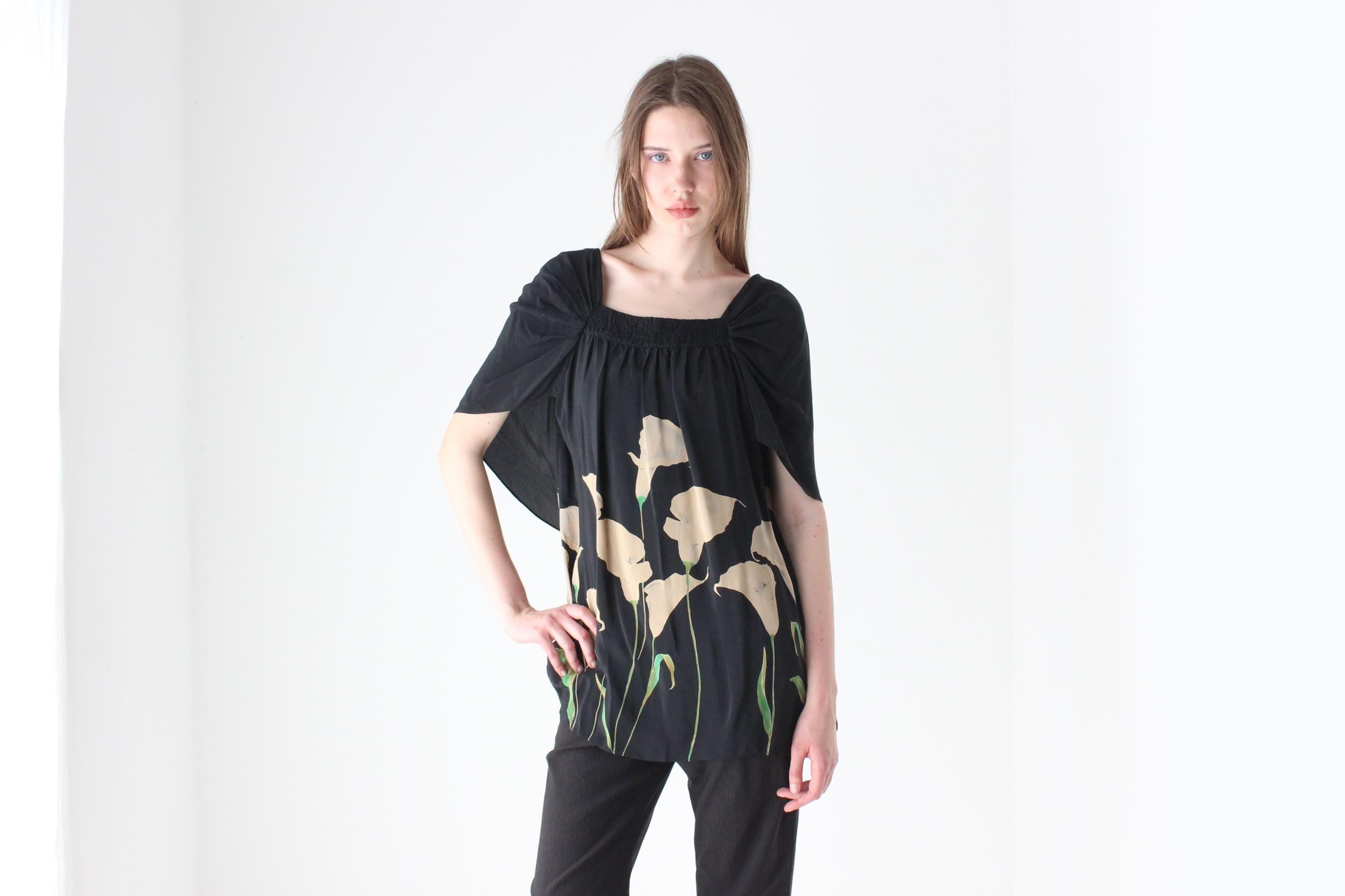 Y2K Pure Silk Painterly Calla Lili Top