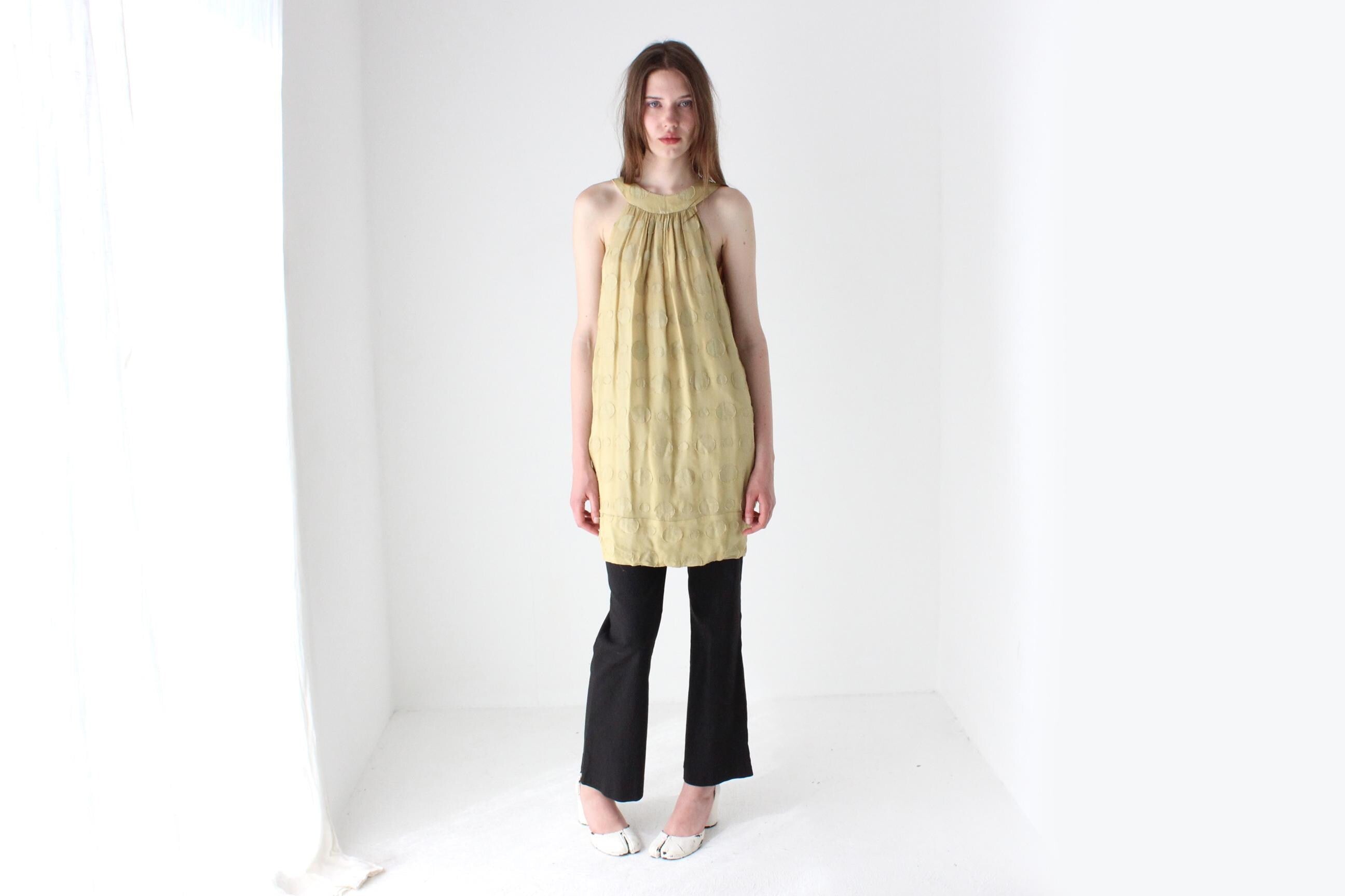 Y2K Pure Silk Embossed Polka Dot Mini Dress