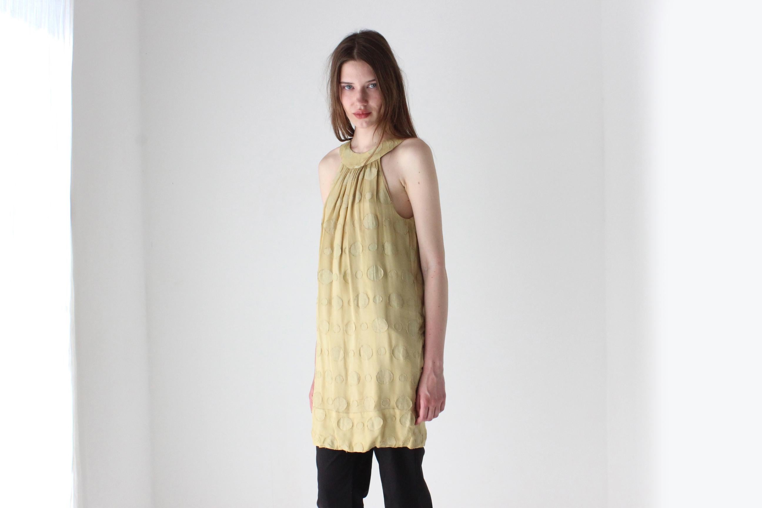 Y2K Pure Silk Embossed Polka Dot Mini Dress