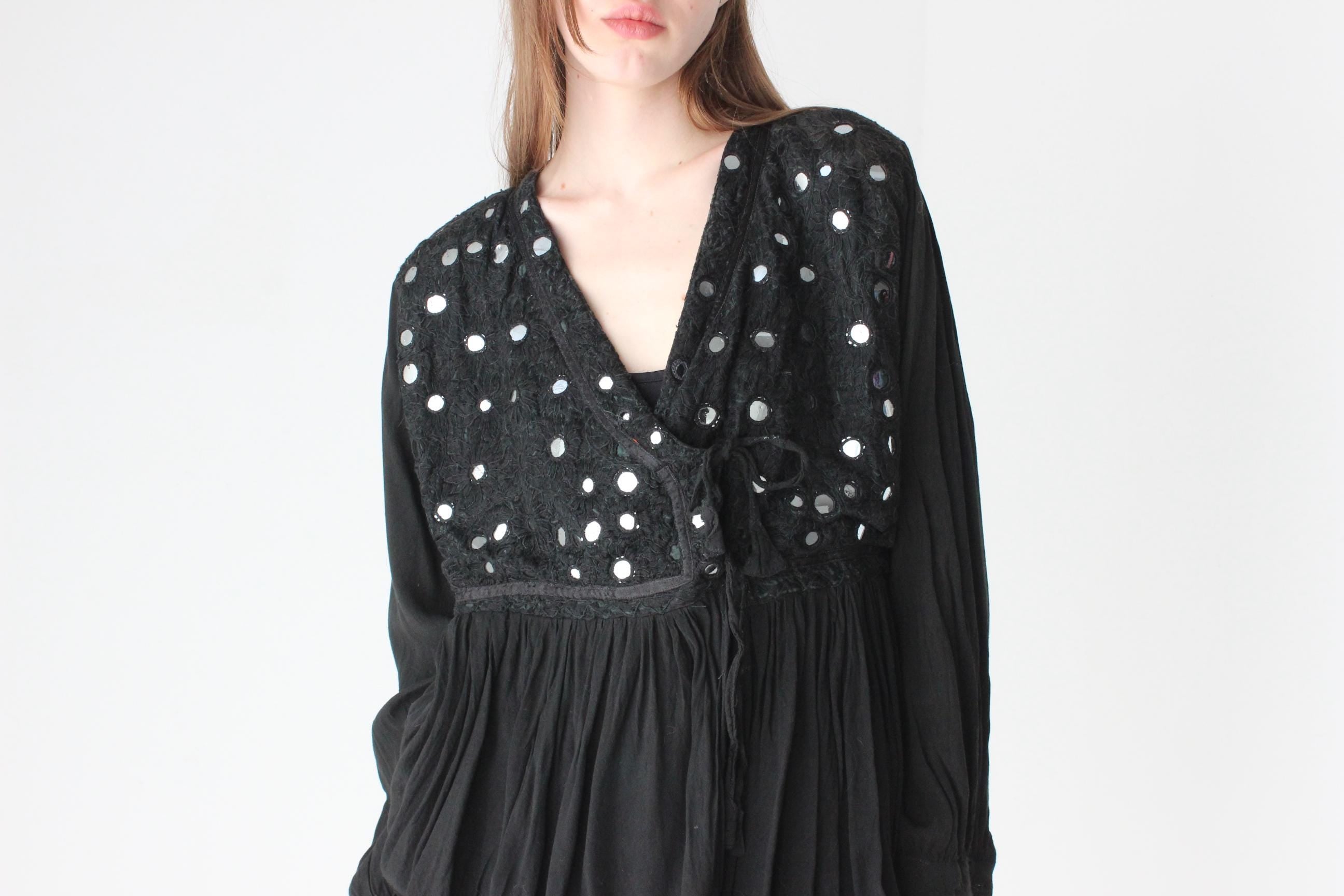 90s Indian Mirror Gauze Babydoll Mini Dress or Top