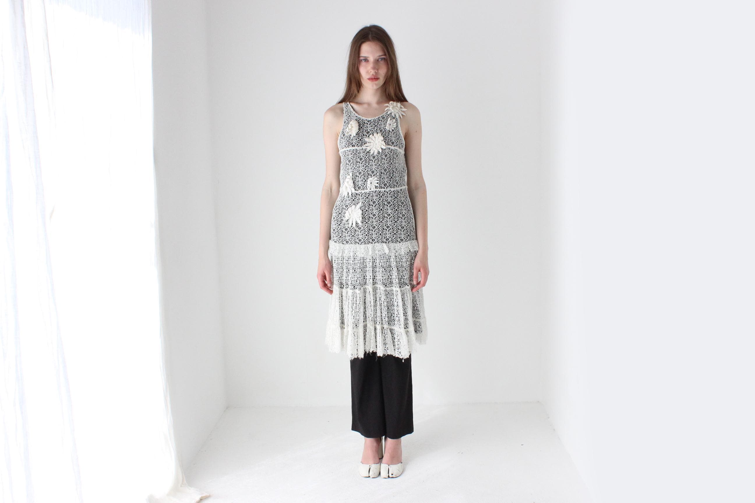 Y2K Italian Rinascimento 3D Crochet Flower Dress