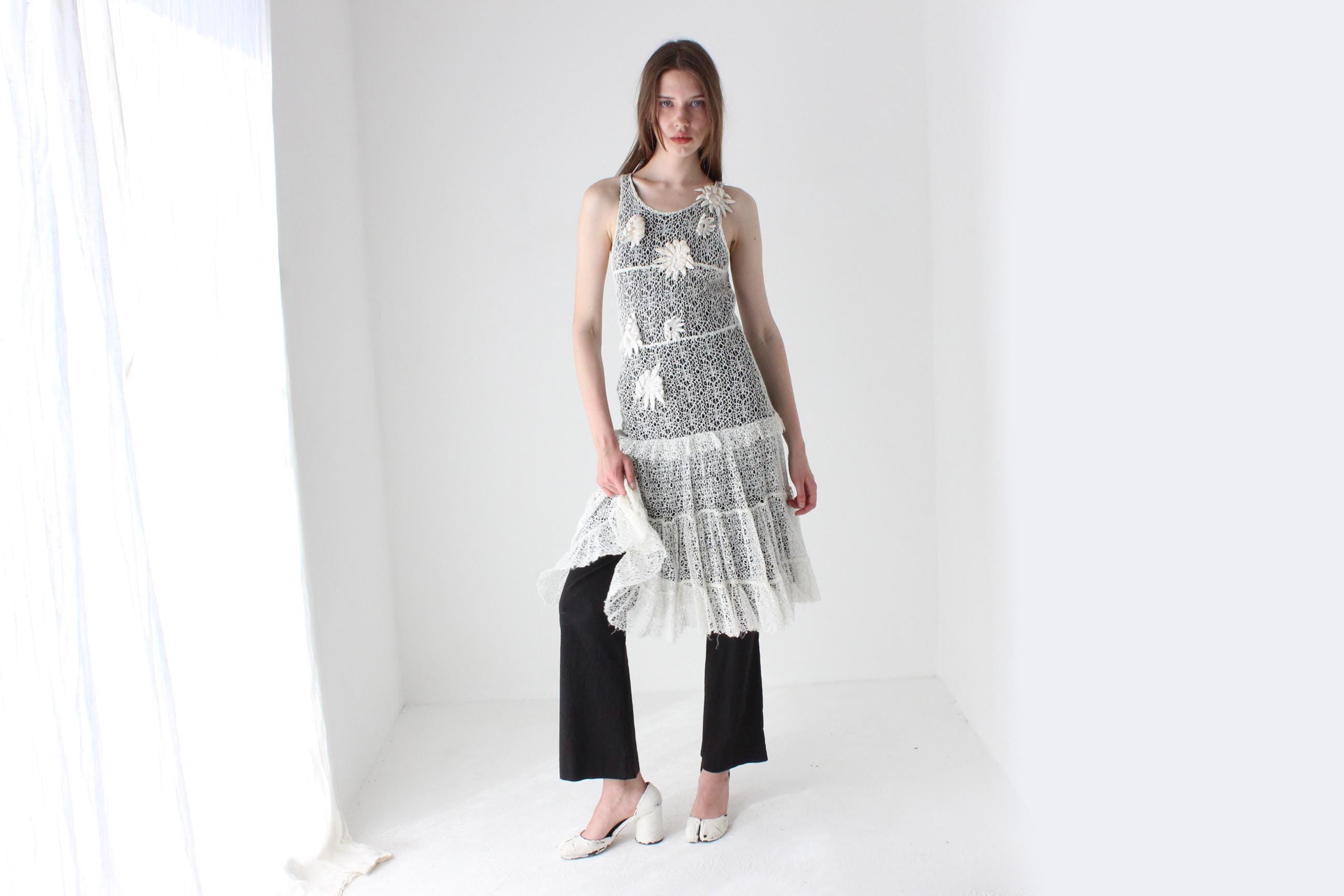 Y2K Italian Rinascimento 3D Crochet Flower Dress