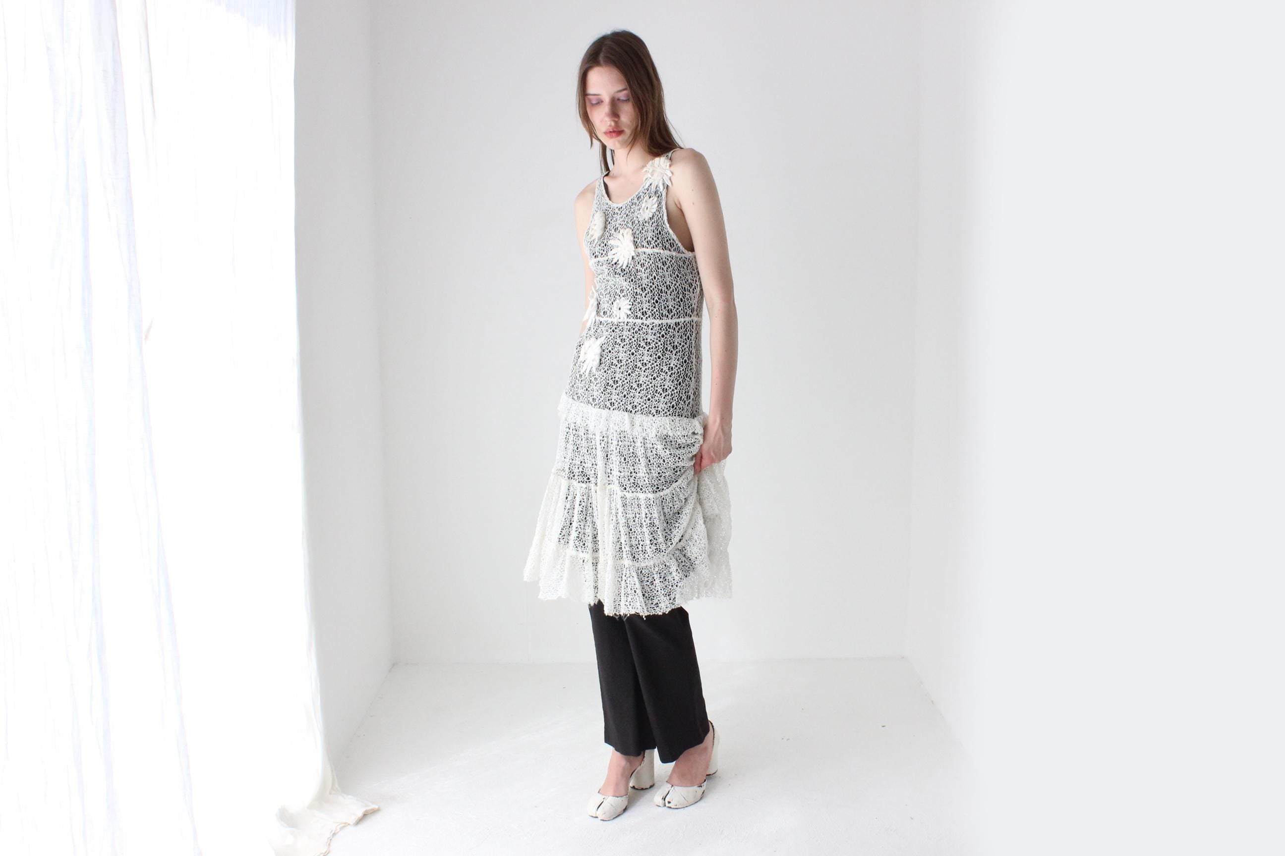 Y2K Italian Rinascimento 3D Crochet Flower Dress