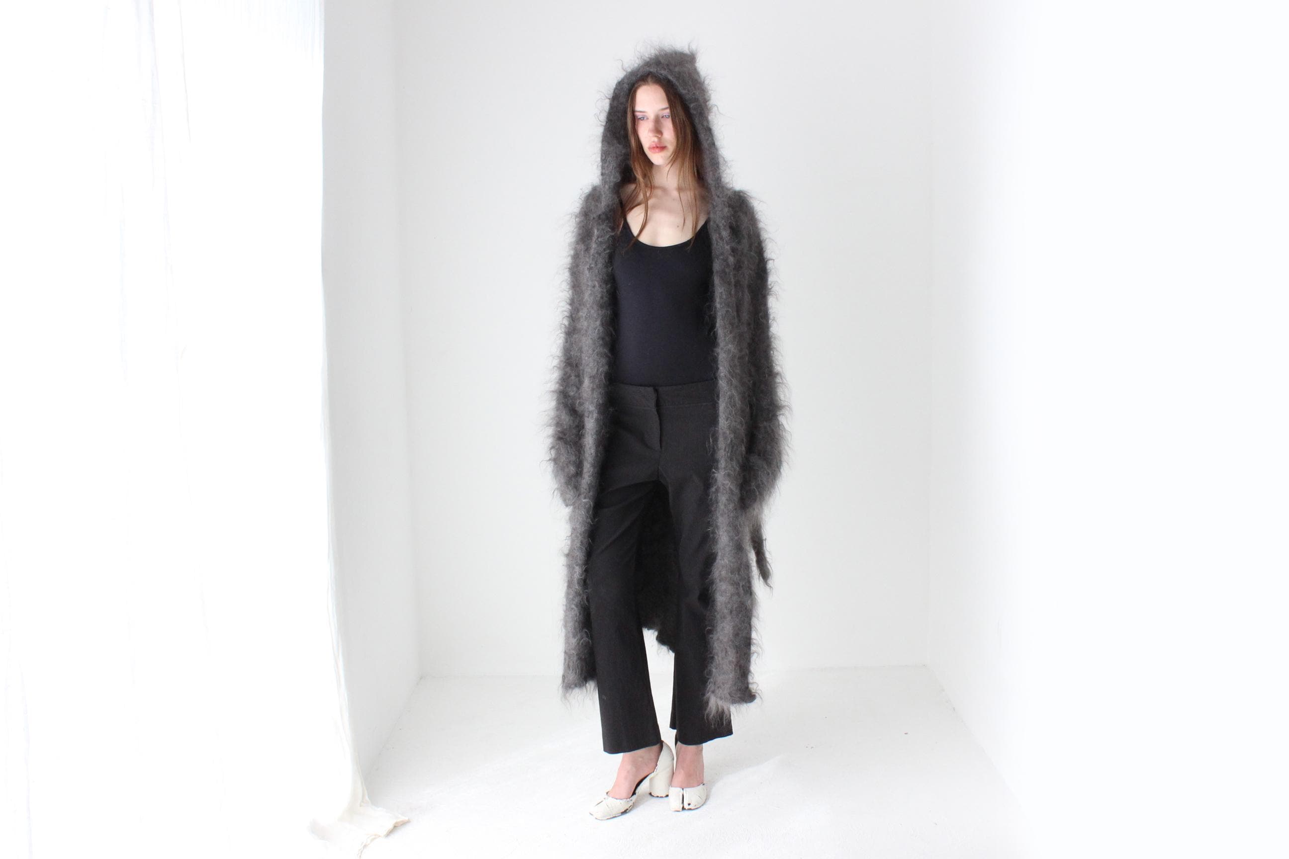 Hand Knit Mohair Hooded Long Cardigan