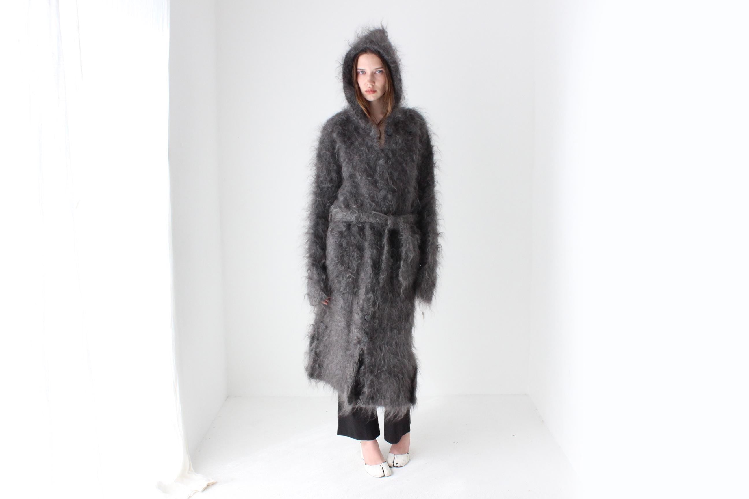 Hand Knit Mohair Hooded Long Cardigan