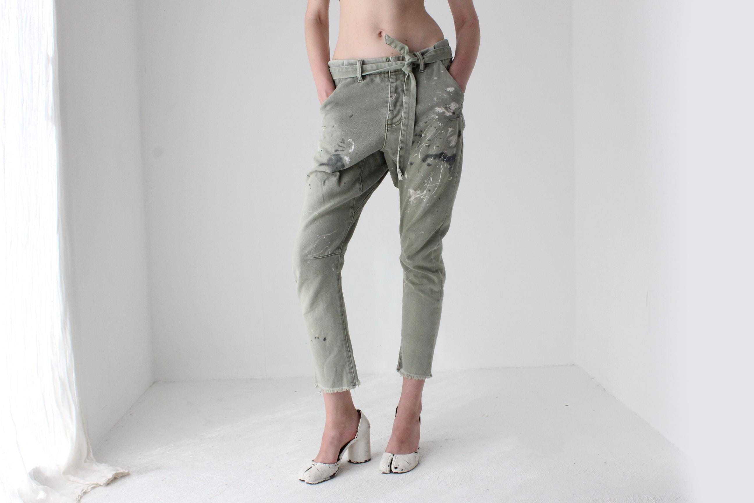 Y2K One Teaspoon Arty Paint Spatter Drop Crotch Pants