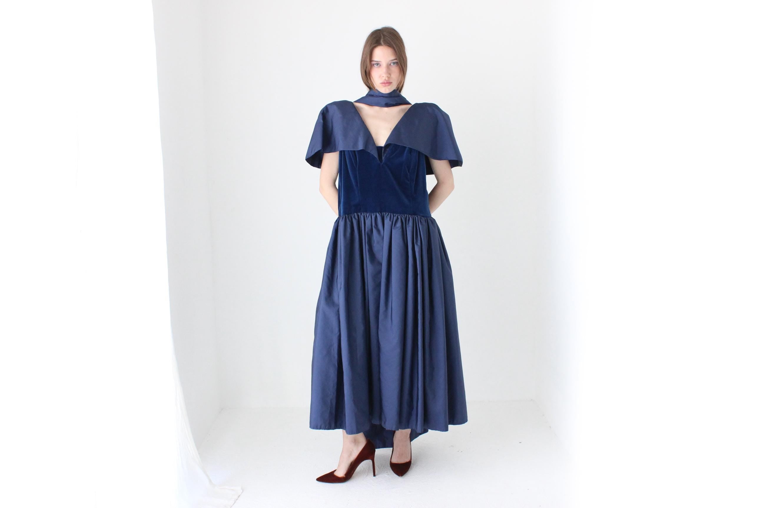 80s Structured Taffeta & Velvet Voluminous Opera Dress