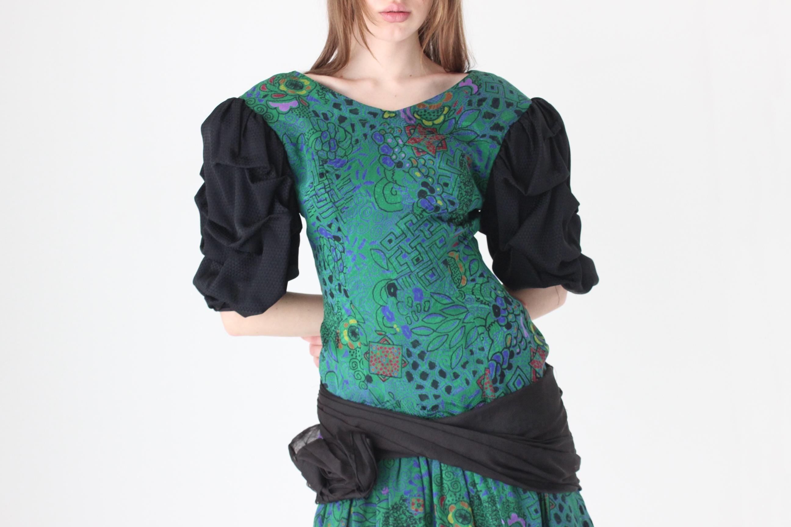 80s Puff Sleeve & Tulle Cocktail Dress
