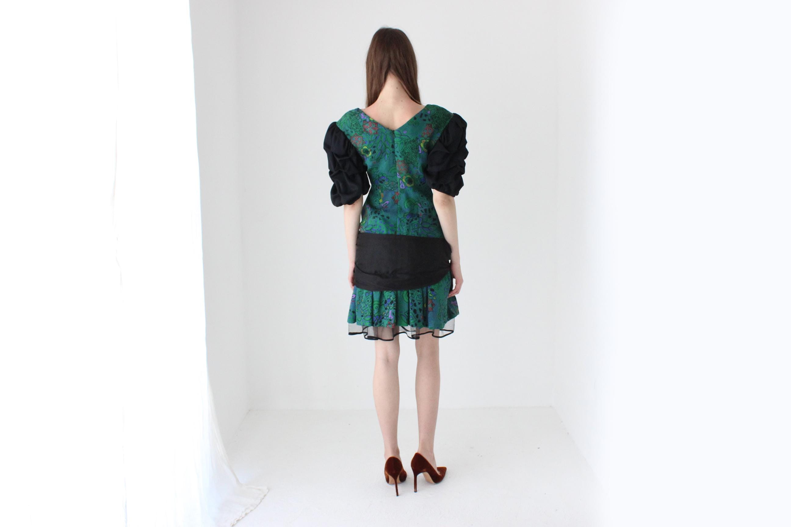 80s Puff Sleeve & Tulle Cocktail Dress