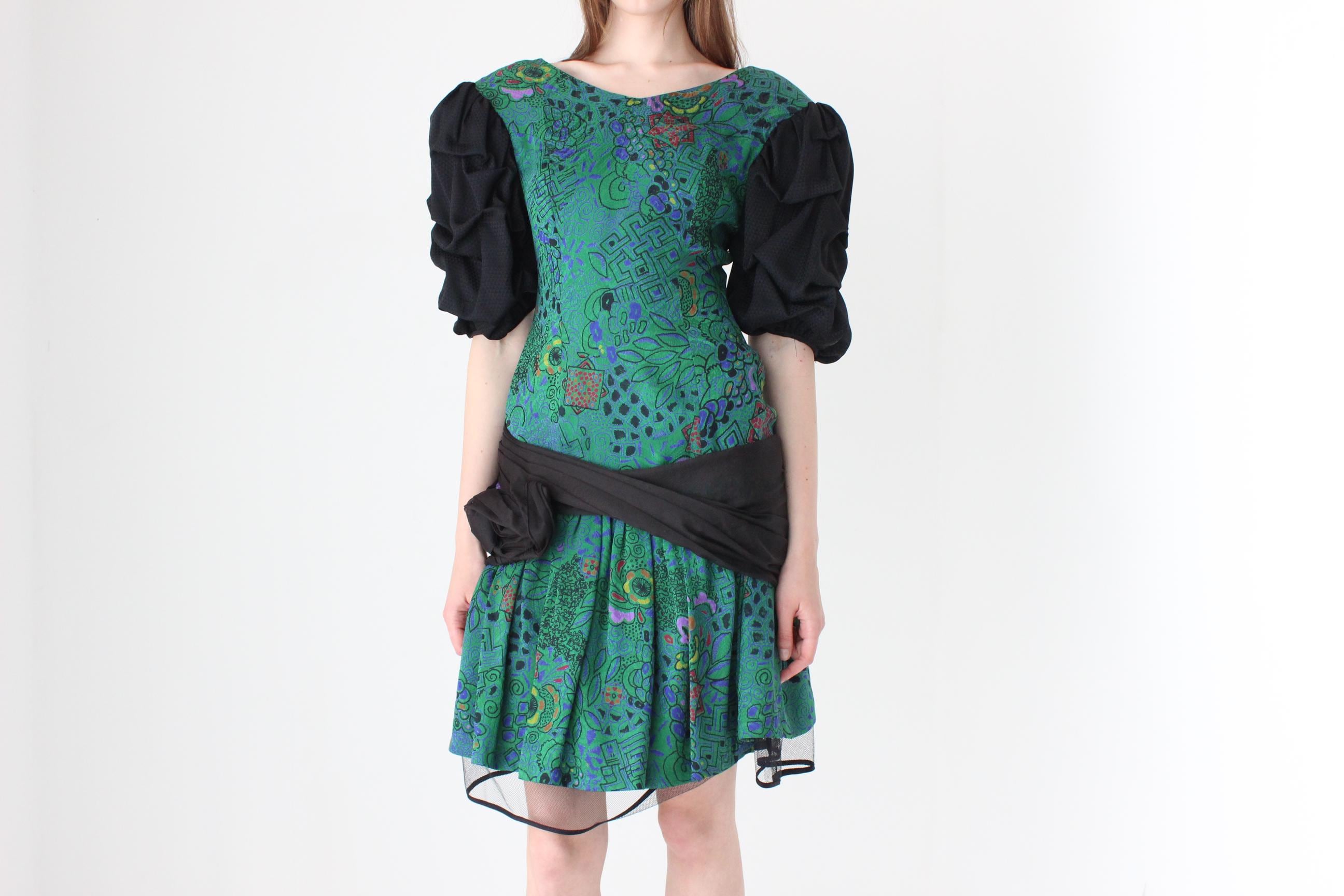 80s Puff Sleeve & Tulle Cocktail Dress