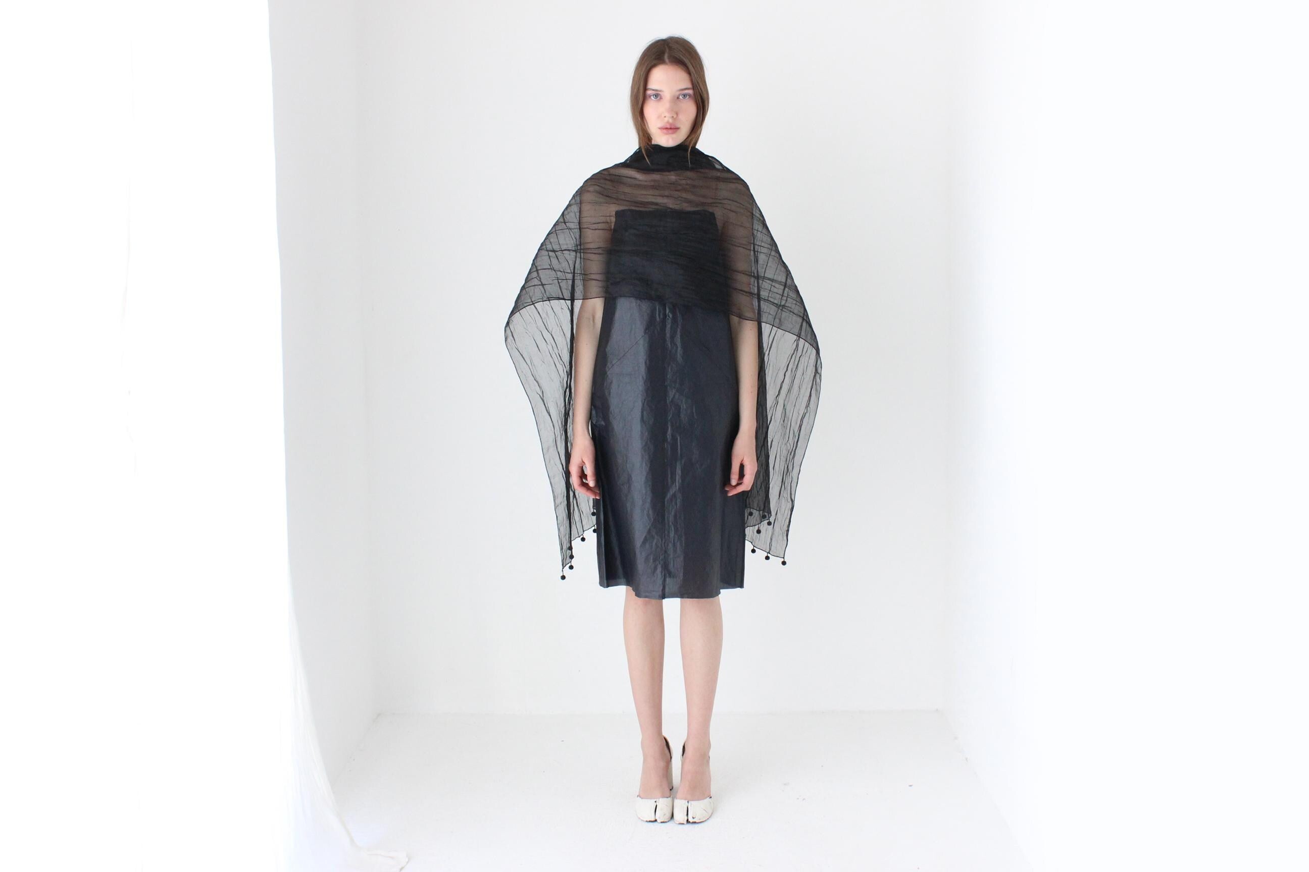 Unreal Crinkle Organza Multi-Way Shawl w/ Beaded Pom Poms