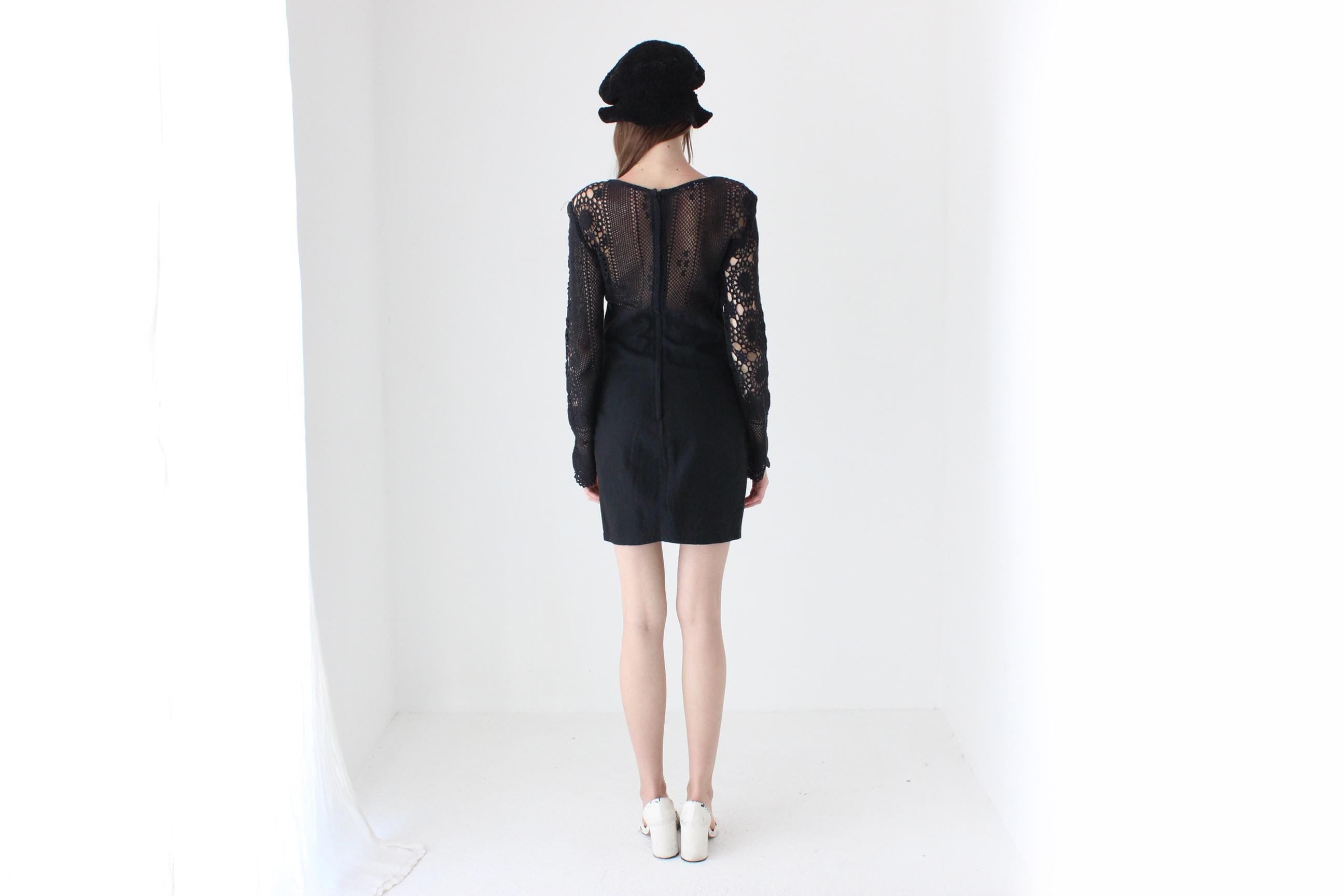 90s Cotton Crochet Long Sleeve Mini