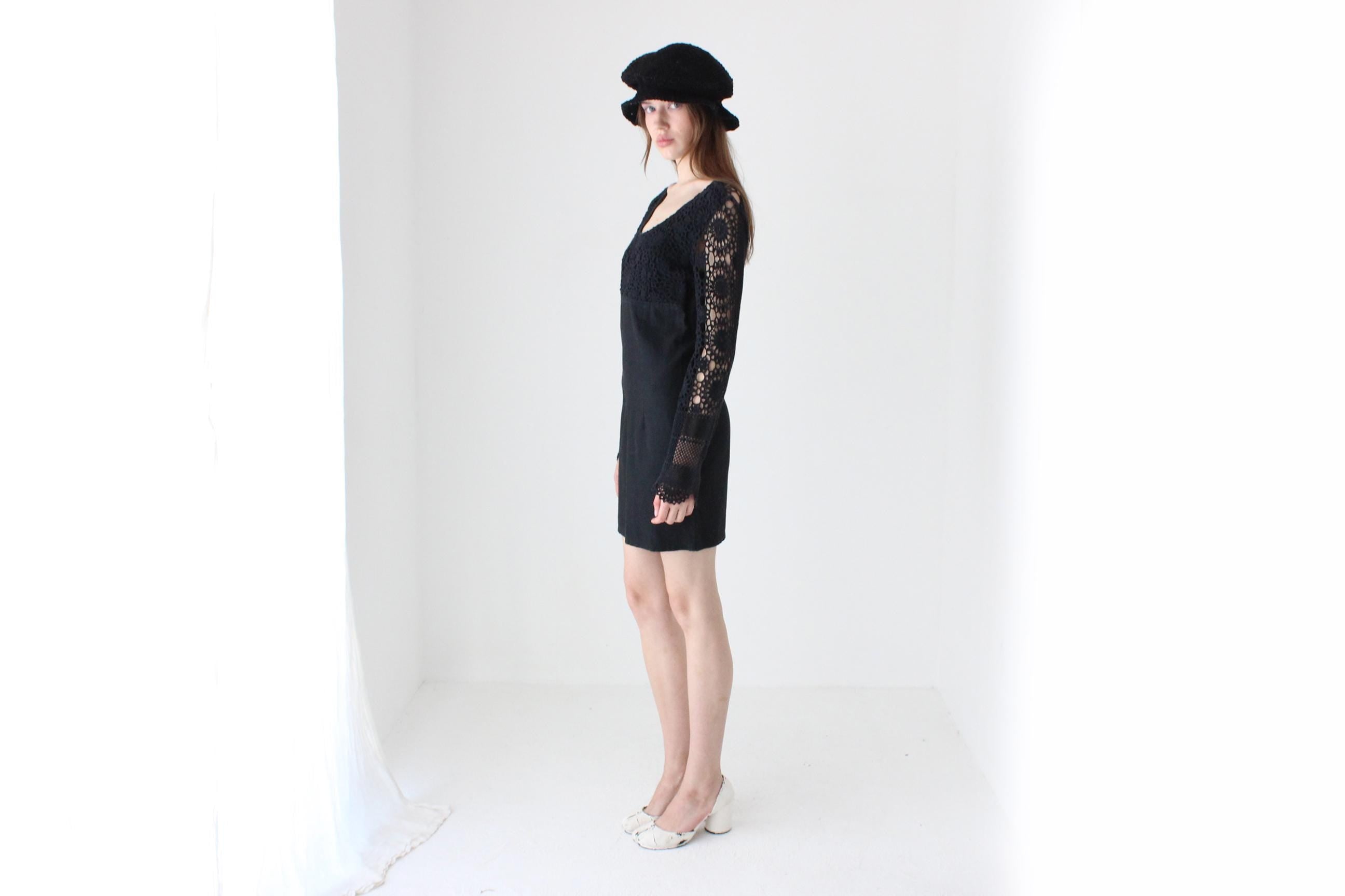90s Cotton Crochet Long Sleeve Mini